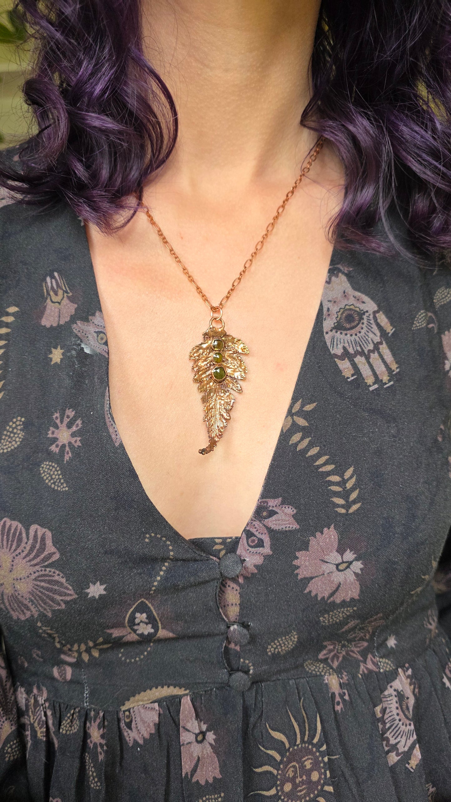 Copper Encased Real Fern with Tourmaline