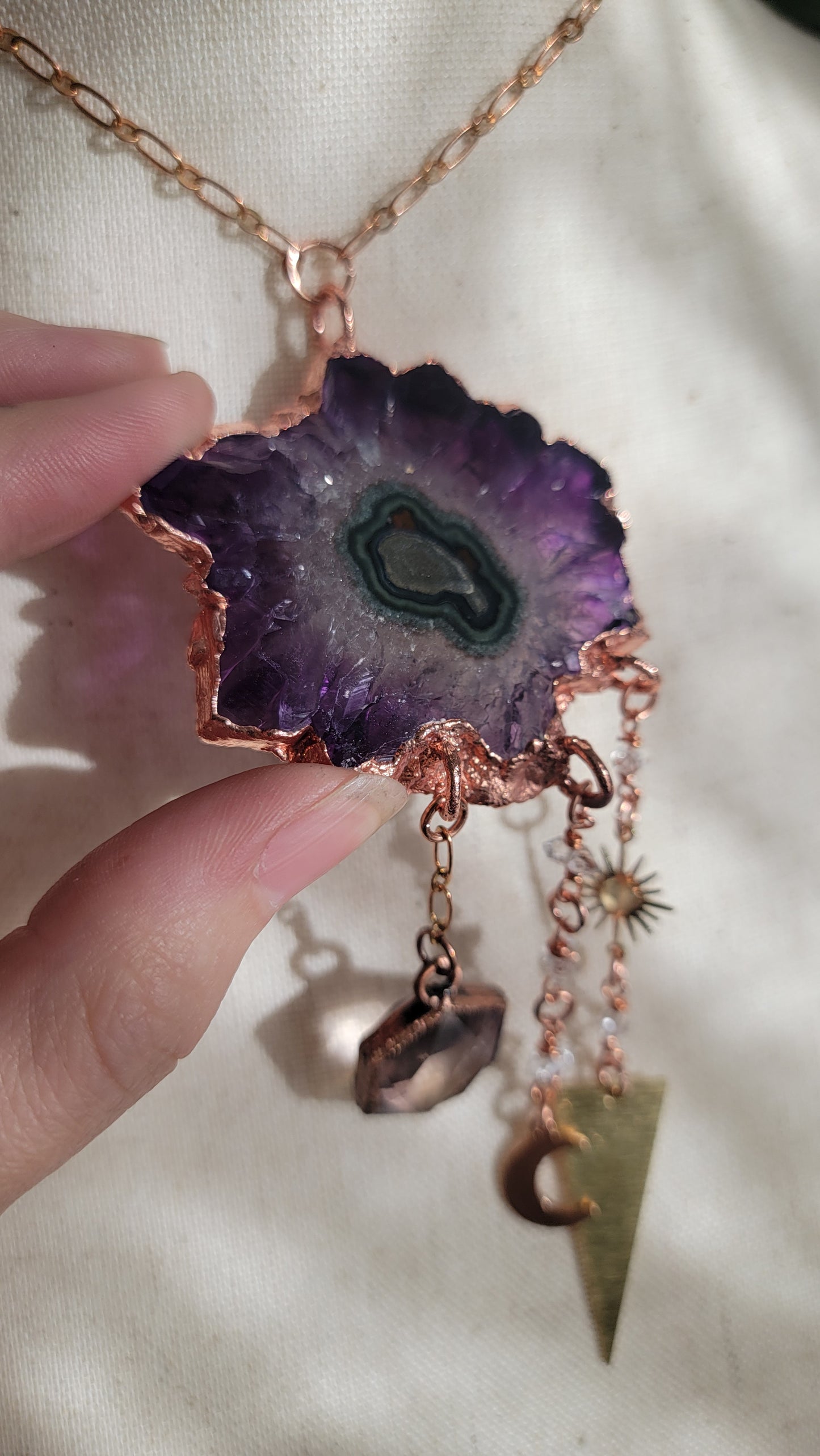 Amethyst Stalactite Copper Statement Necklace