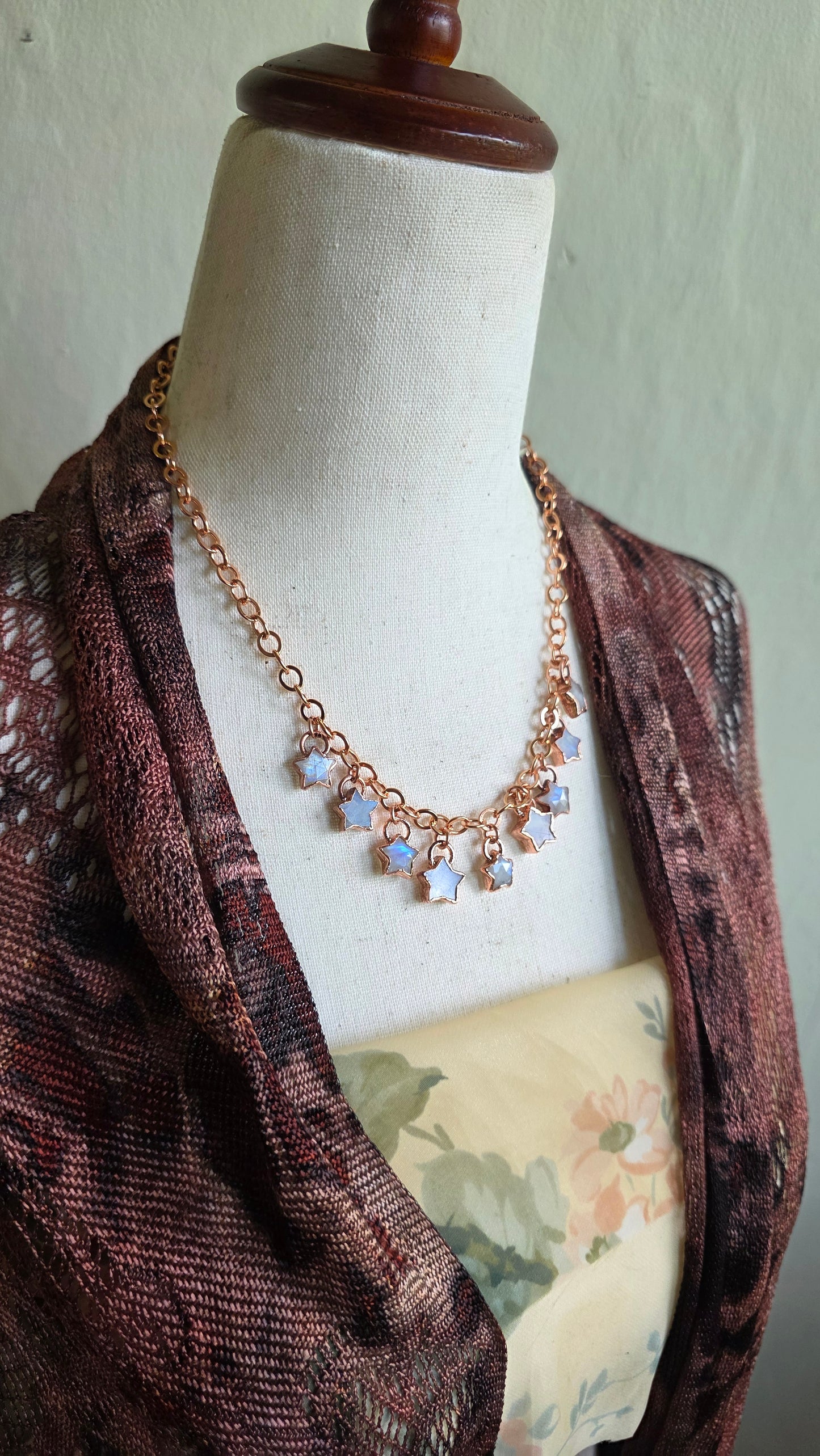 The High Priestess: Moonstone Star Copper Statement Necklace