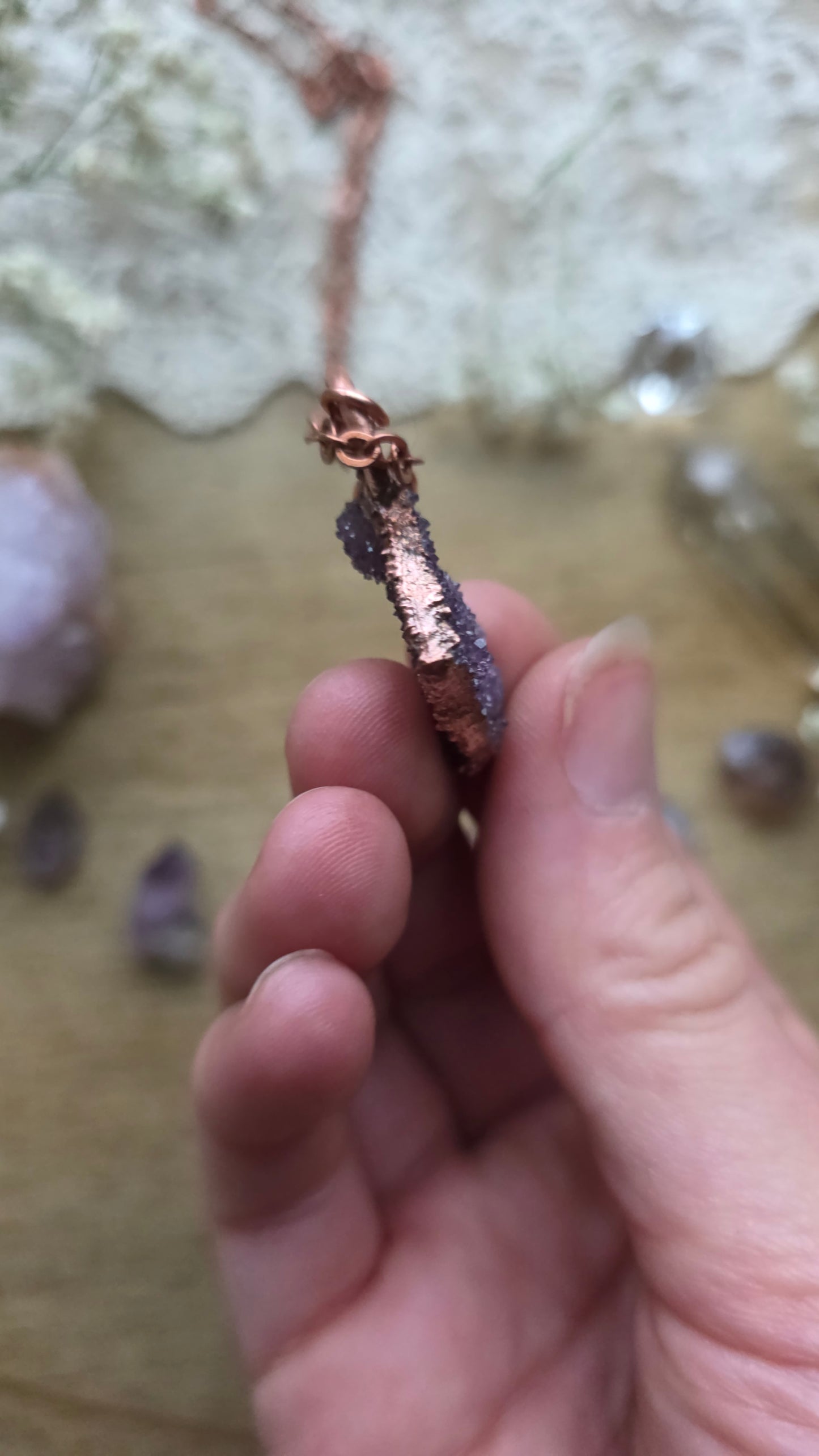Reversible amethyst druzy copper necklace