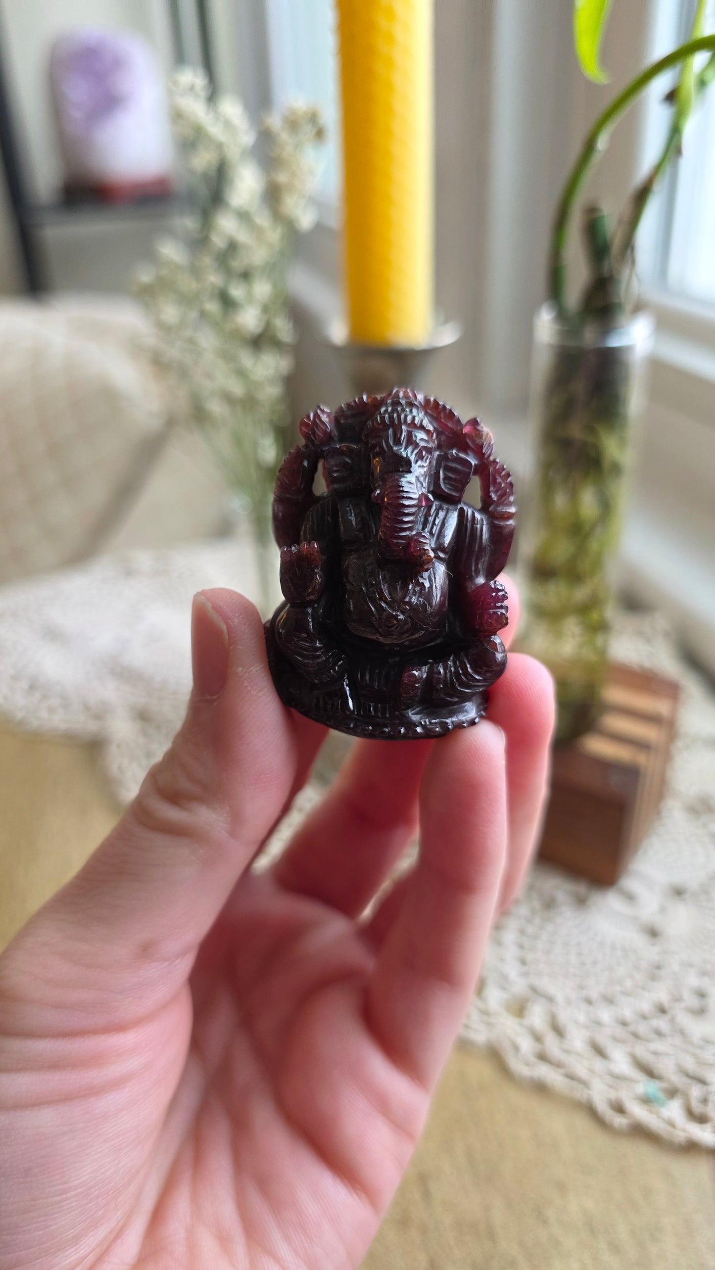 Hand Carved Garnet Ganesh