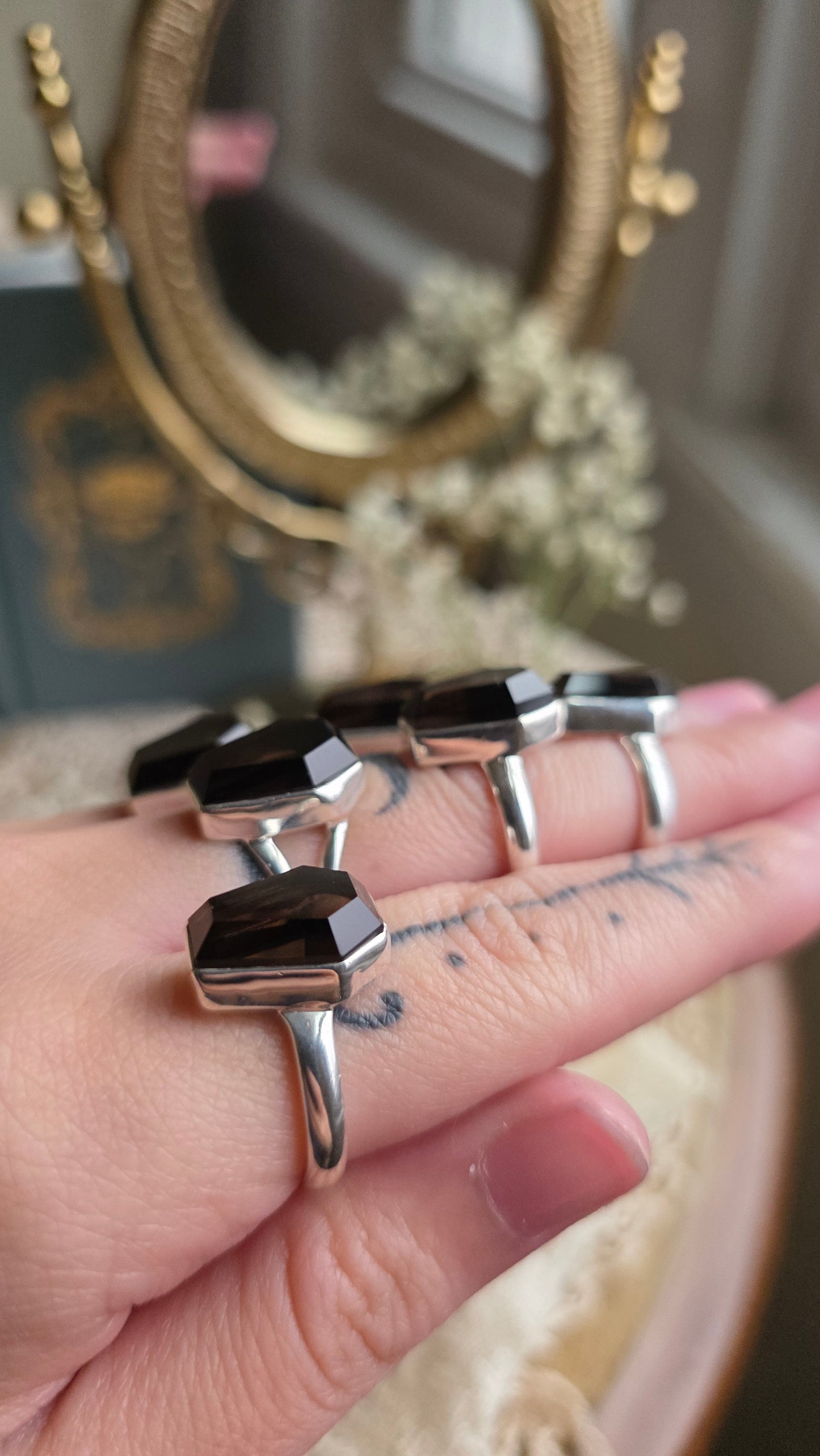 Sterling Silver Smokey Quartz Coffin Ring