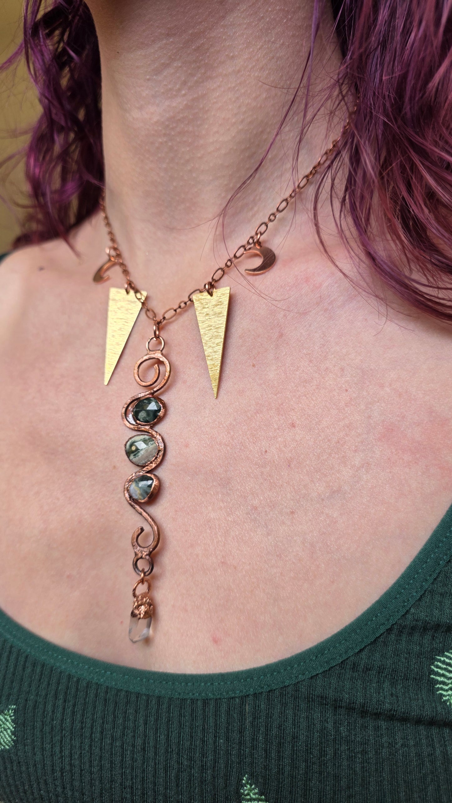 Rooted: Ocean Jasper and Quartz Copper Spiral Necklace
