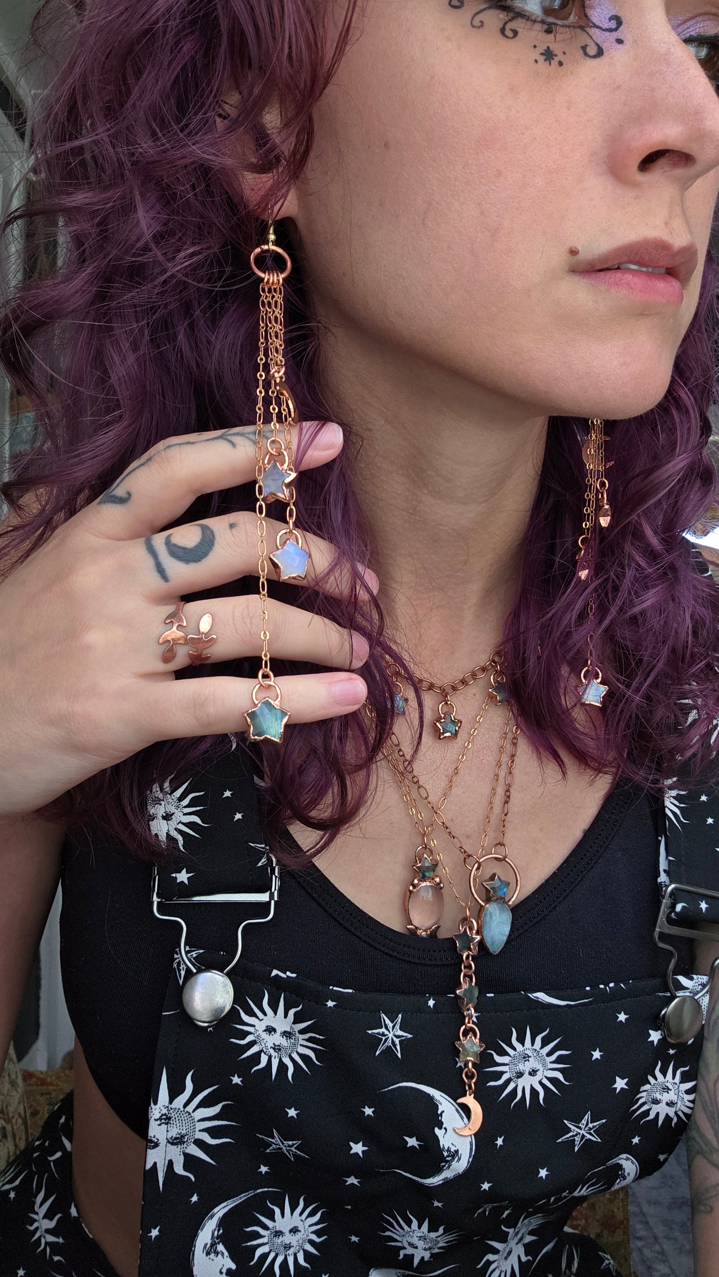 Long Statement Dangle Star Copper Earrings