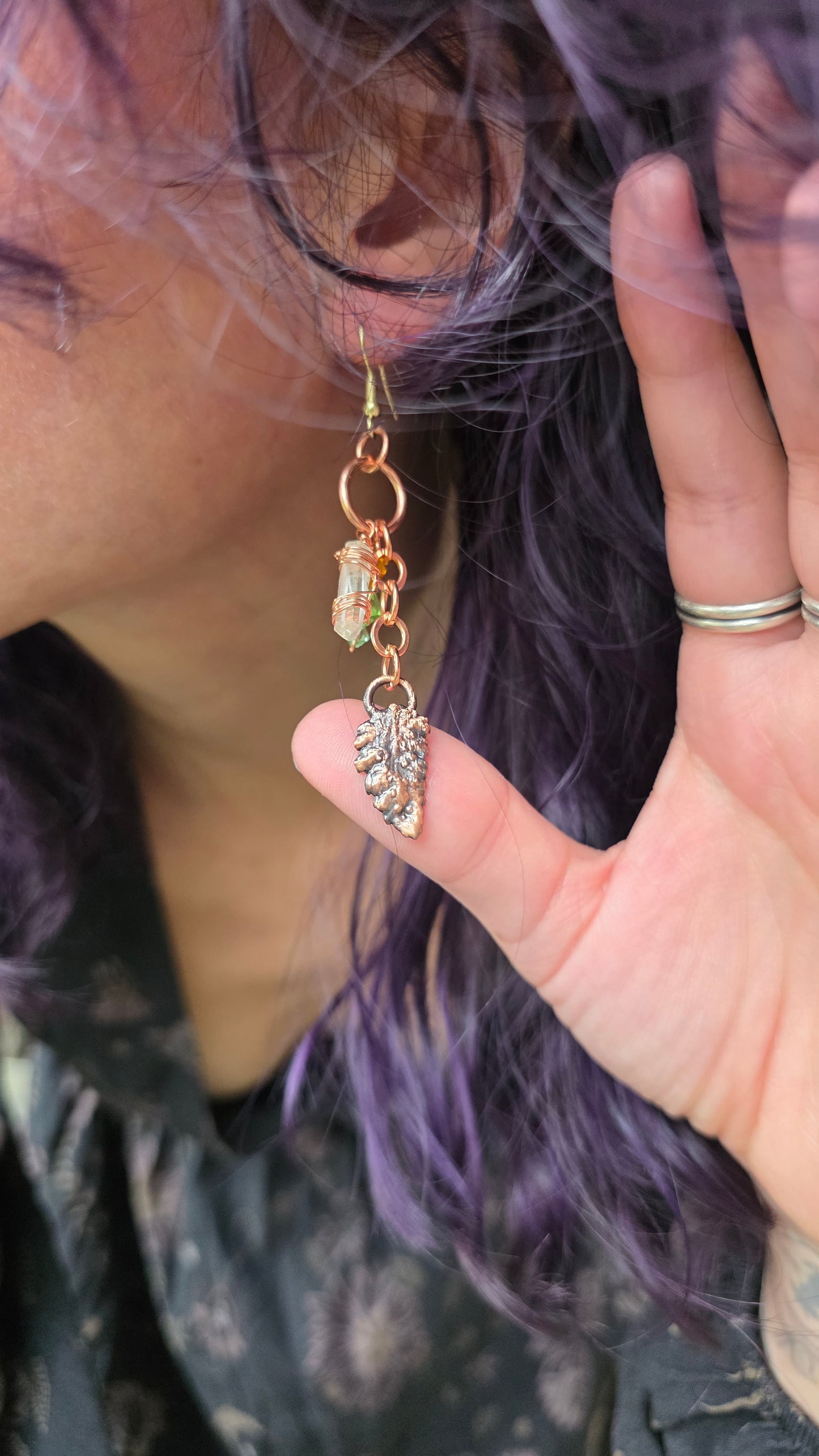 Copper Encased Fern Dangly Earrings