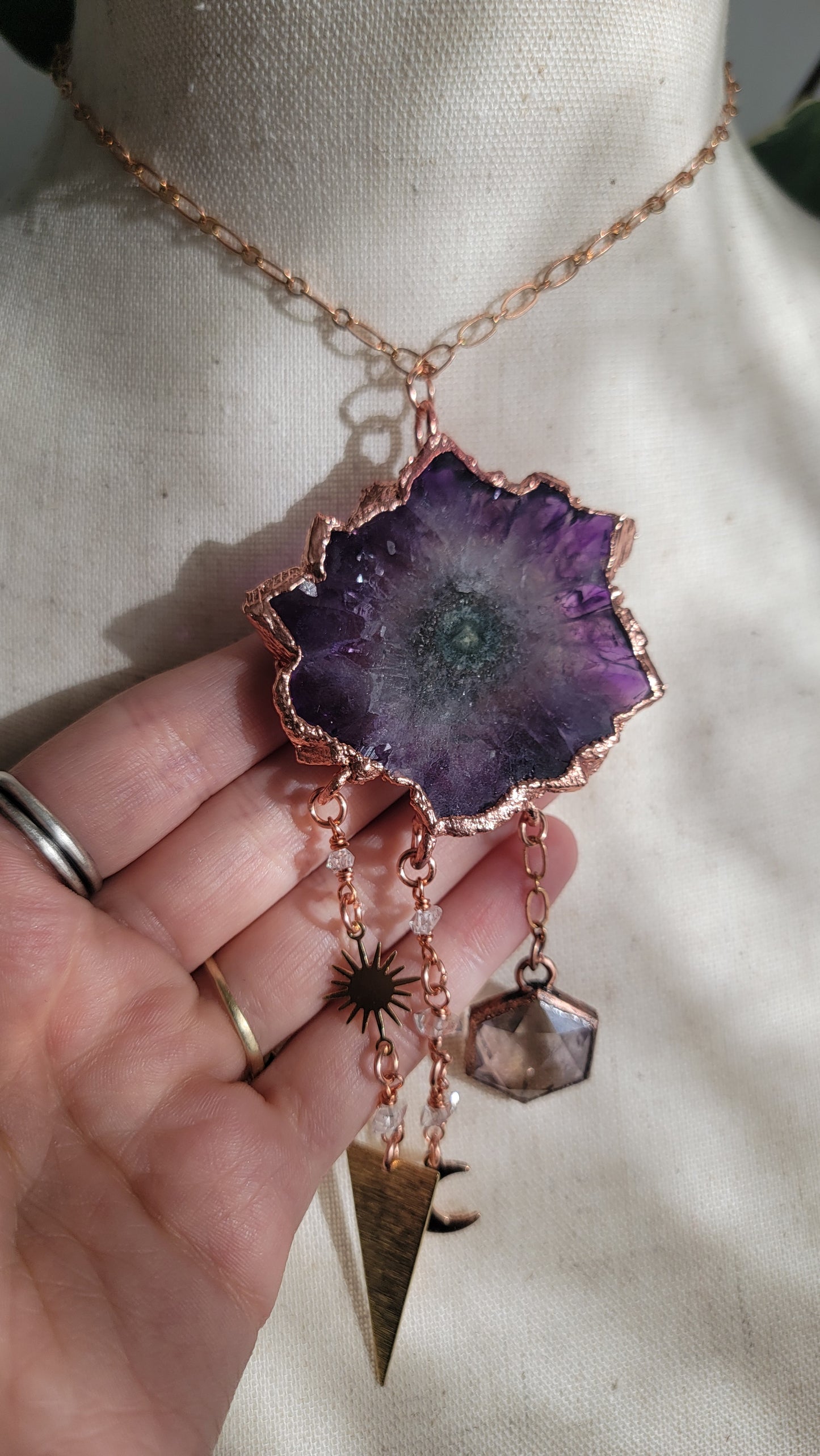 Amethyst Stalactite Copper Statement Necklace