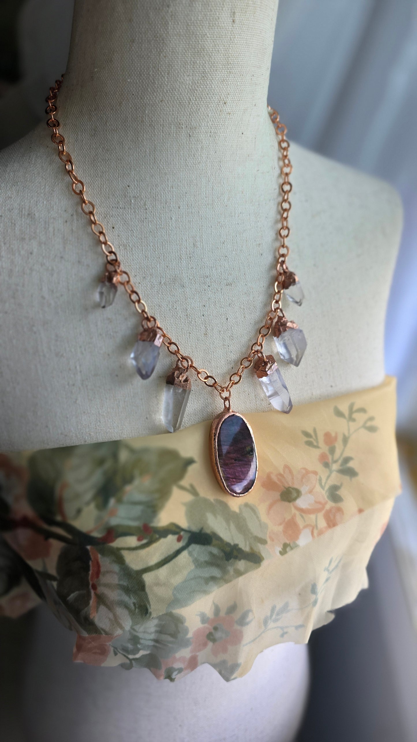Purple Labradorite and Quartz Copper Necklace