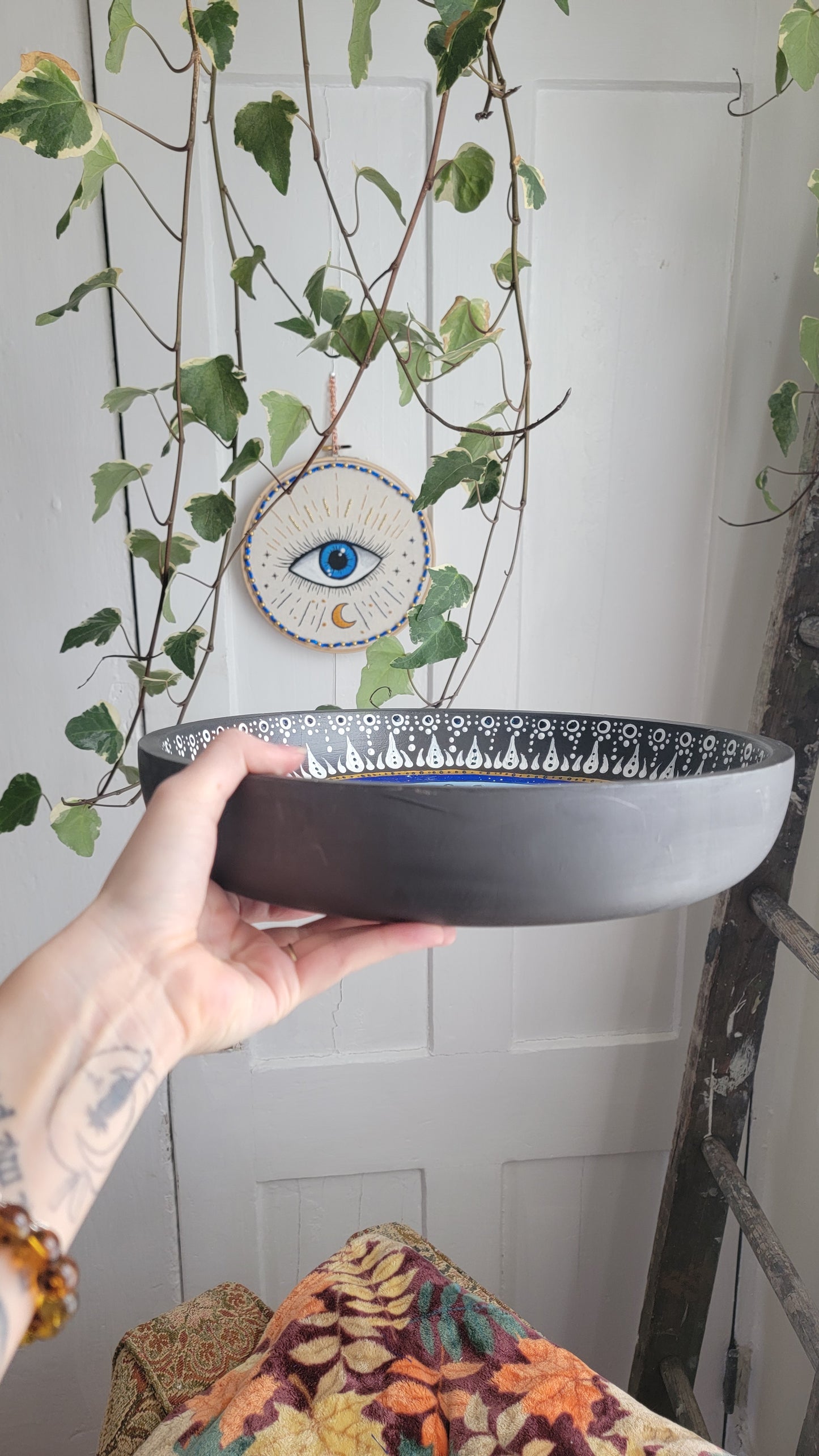 Hand painted Acrylic on Wood Moon Altar Bowl