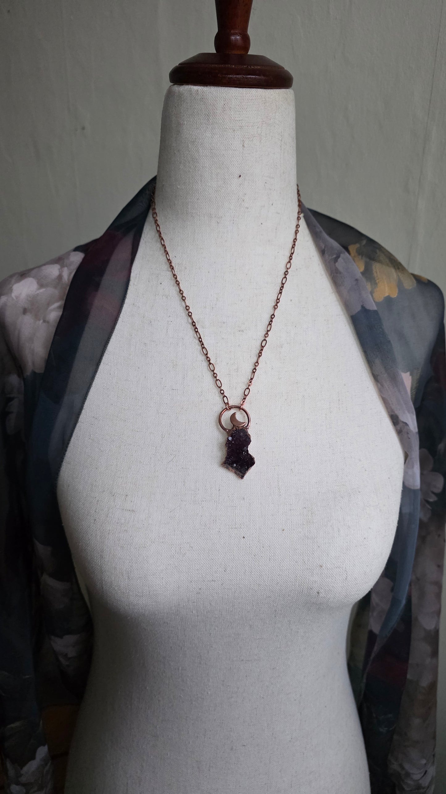 Amethyst Druzy Copper Moon Pendant