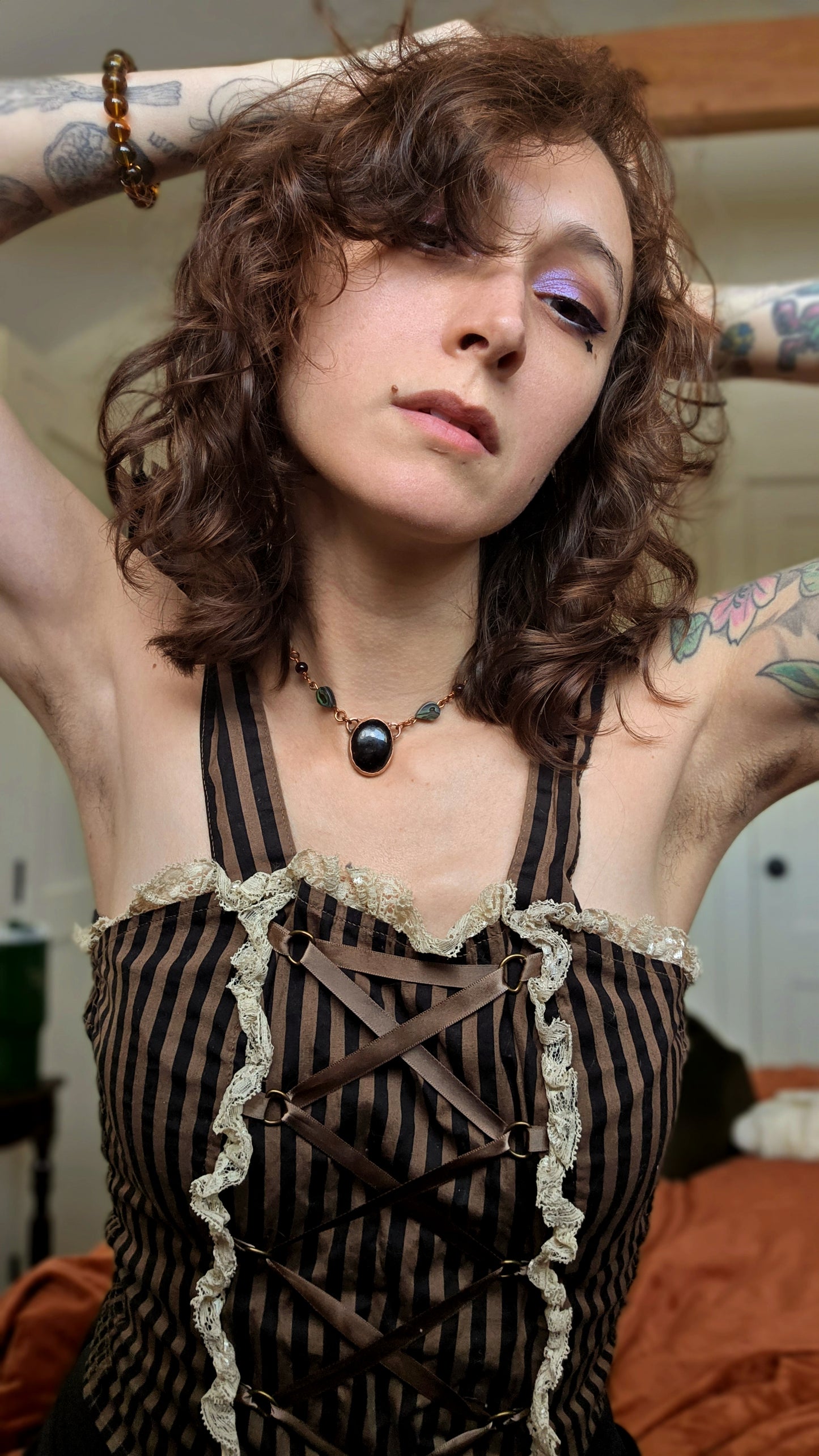 Copper Garnet Choker with Abalone and Pearl