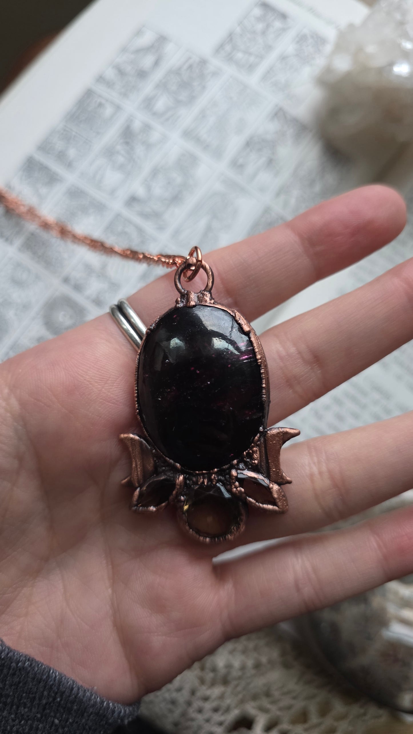 Garnet and Smokey Topaz Copper Pendant