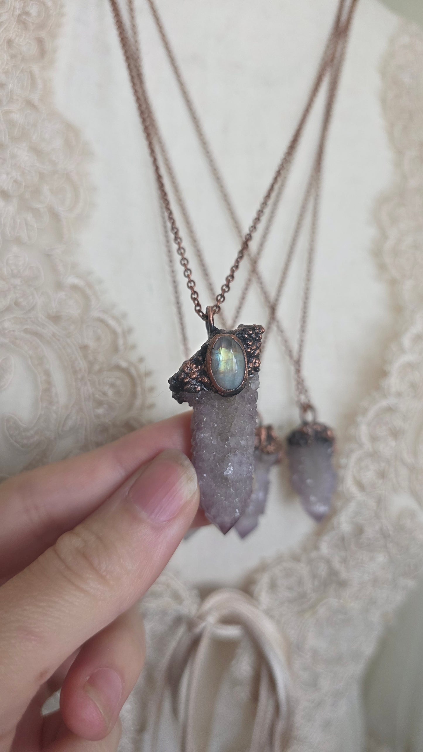 Spirit Quartz and Moonstone Copper Pendant