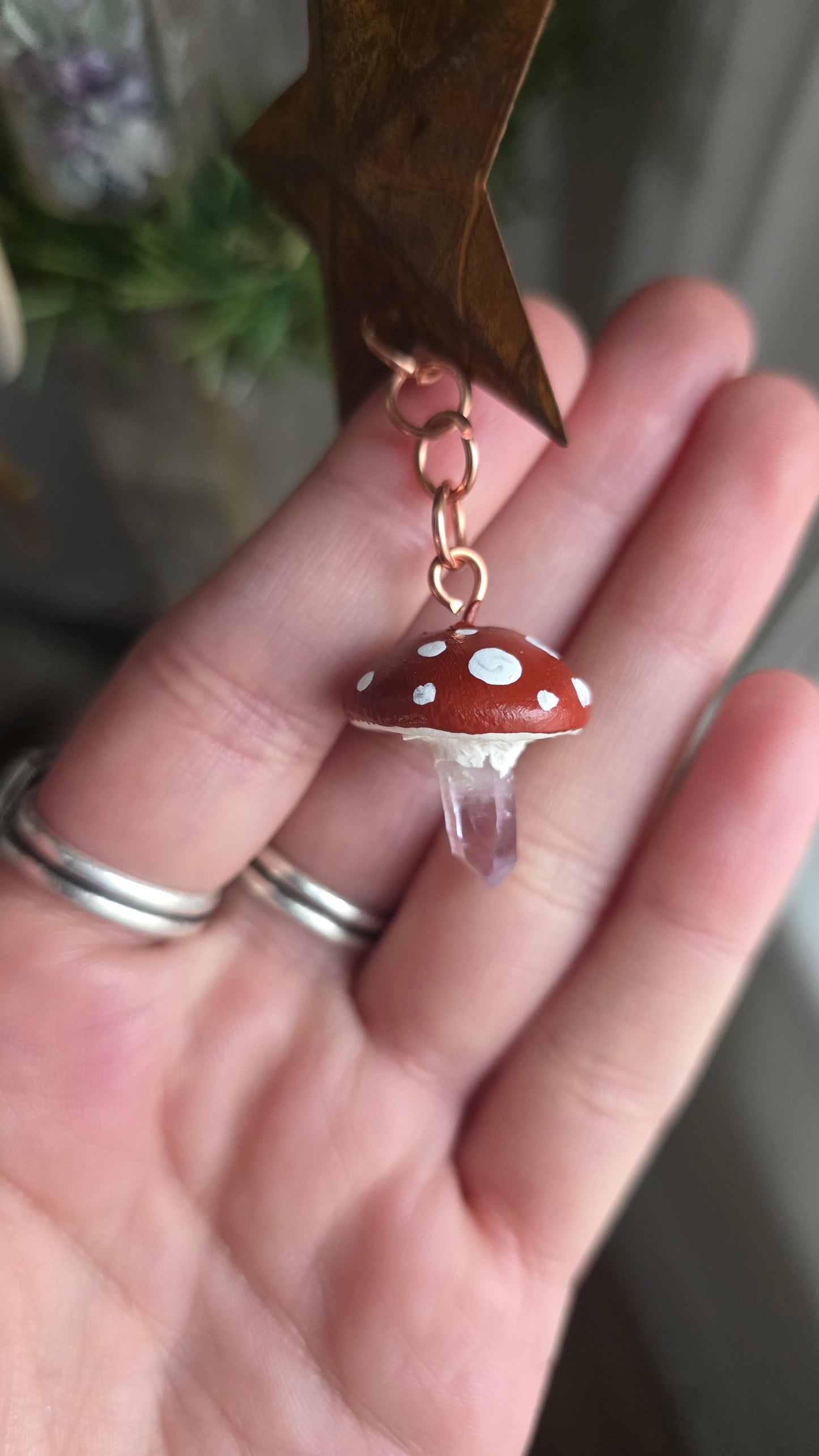 Rustic Star and Crystal Mushroom Ornament