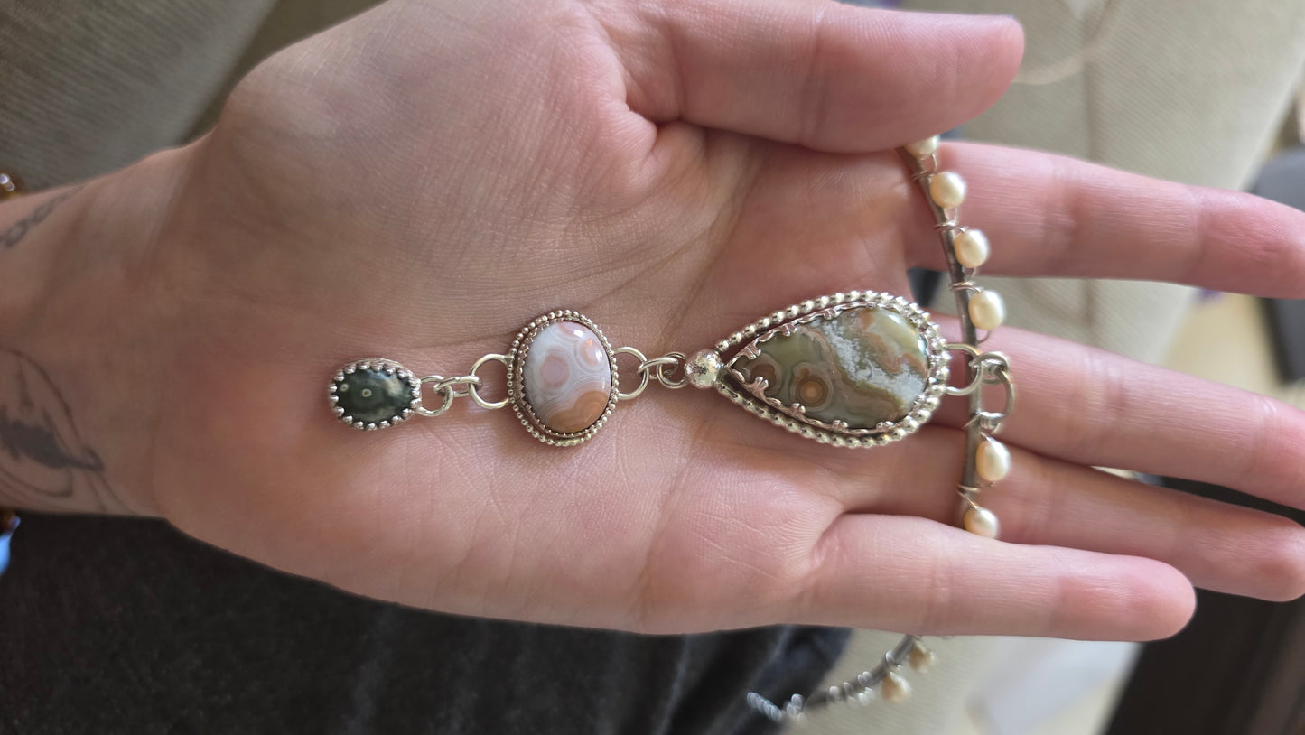 Ocean Jasper and Pearl Sterling Silver Statement Necklace