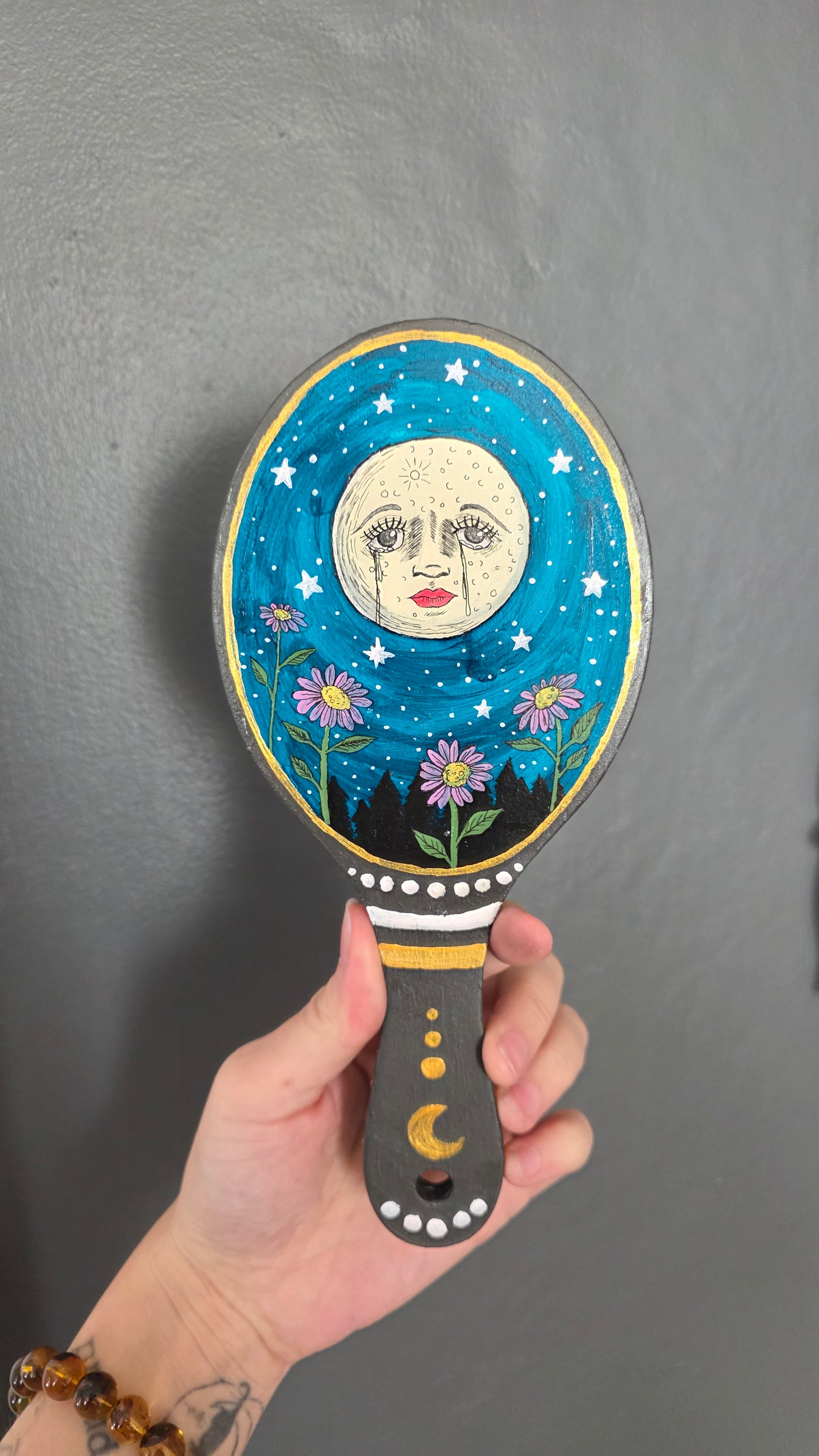 Hand Painted Wooden Hand Mirror