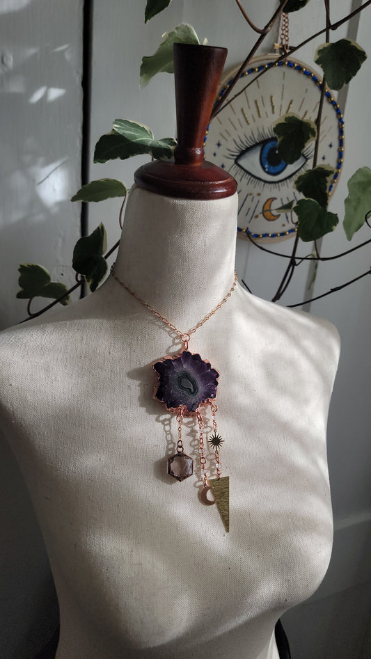 Amethyst Stalactite Copper Statement Necklace