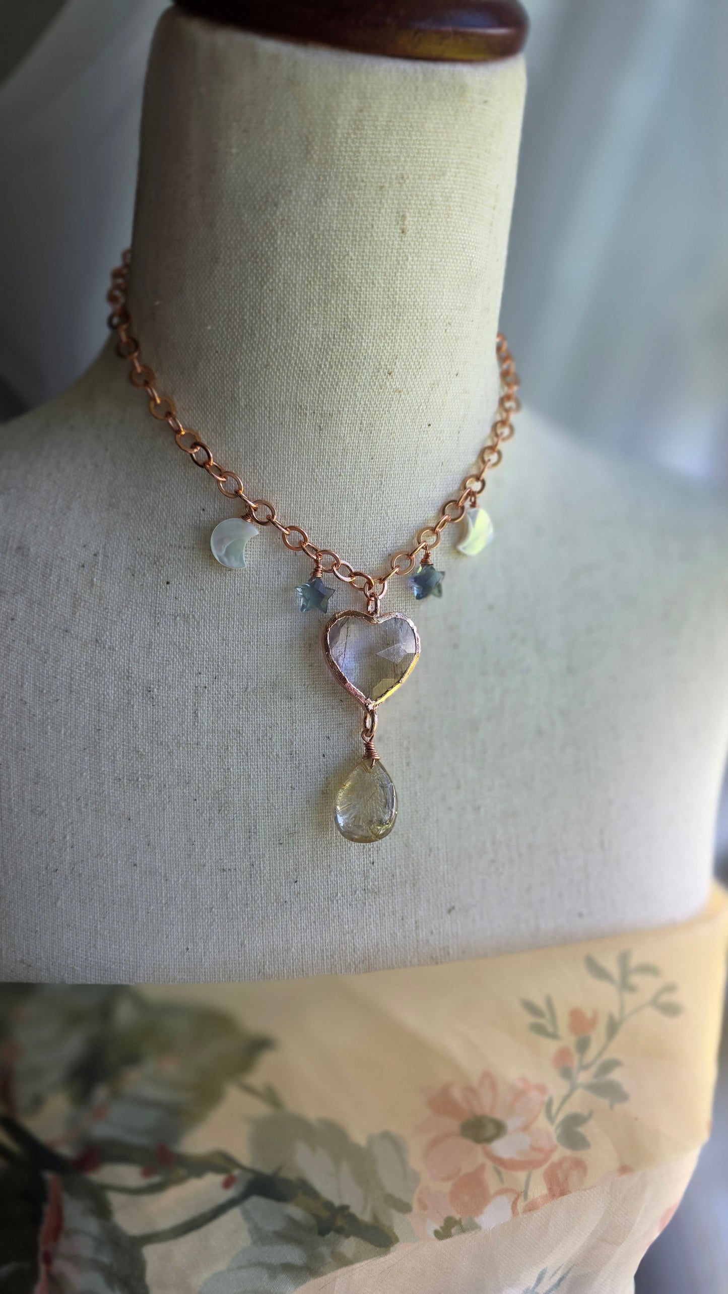Faceted Ametrine Heart with Rutilated Quartz Copper Necklace