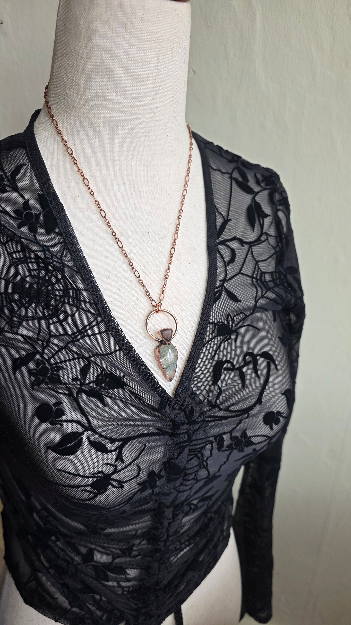 Phantom Quartz with Colombianite Copper Pendant