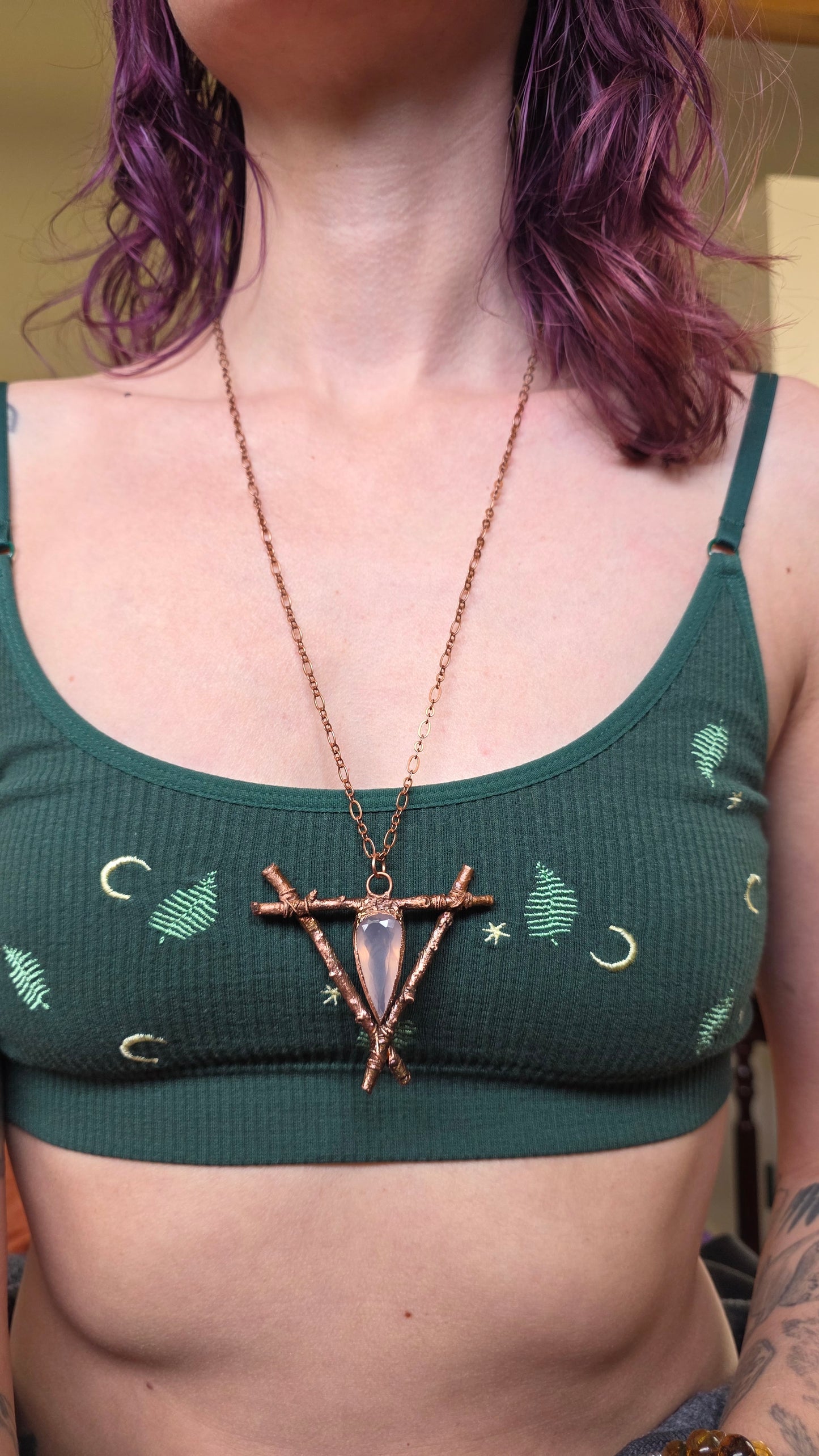 Rooted: Rose Quartz and Twig Copper Necklace
