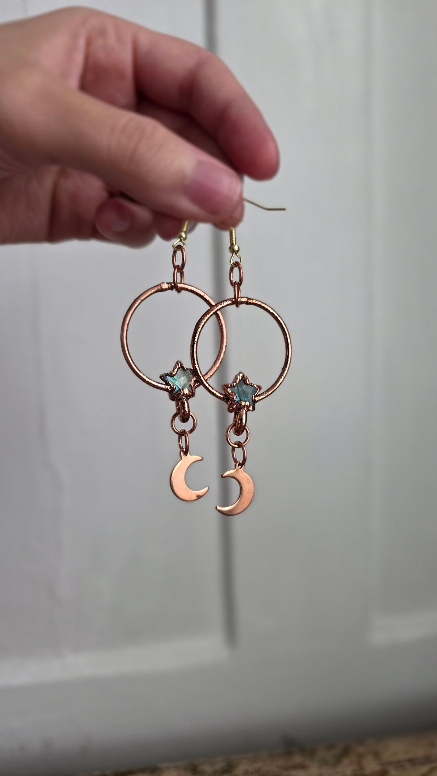 **Imperfect** Labradorite Star Hoop Dangle Earrings