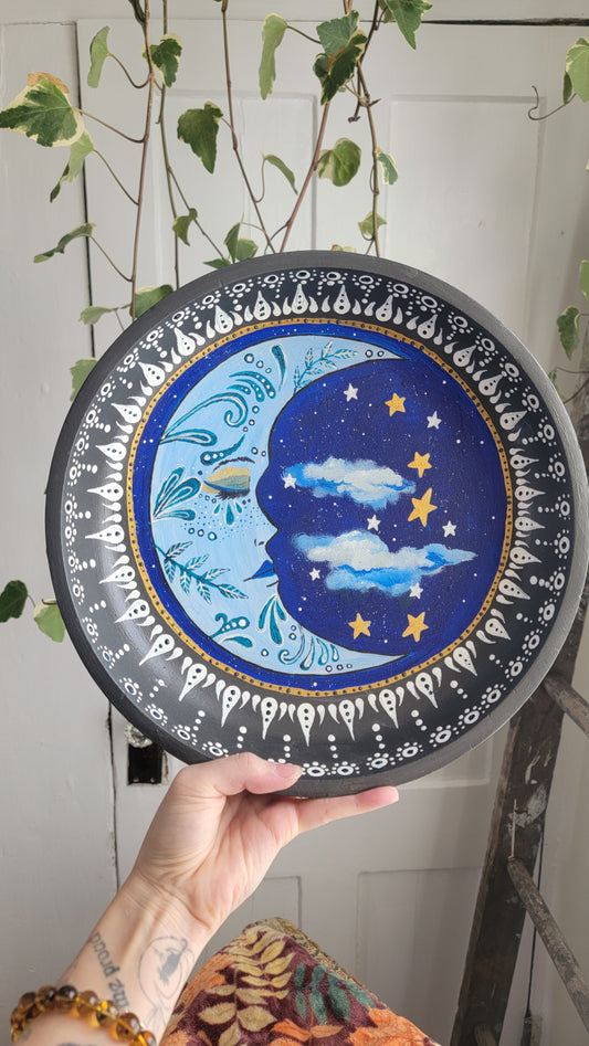 Hand painted Acrylic on Wood Moon Altar Bowl