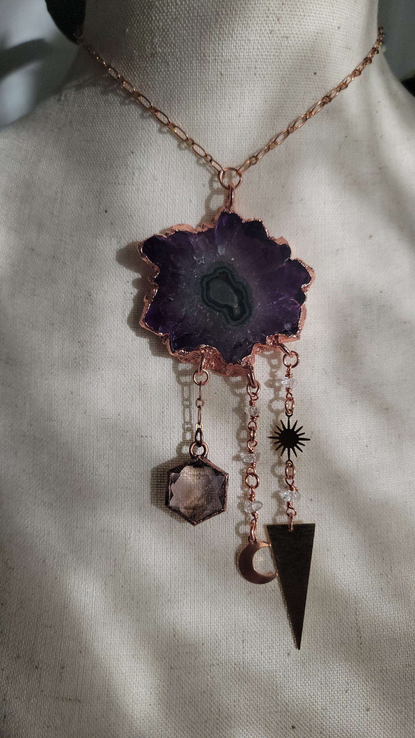 Amethyst Stalactite Copper Statement Necklace