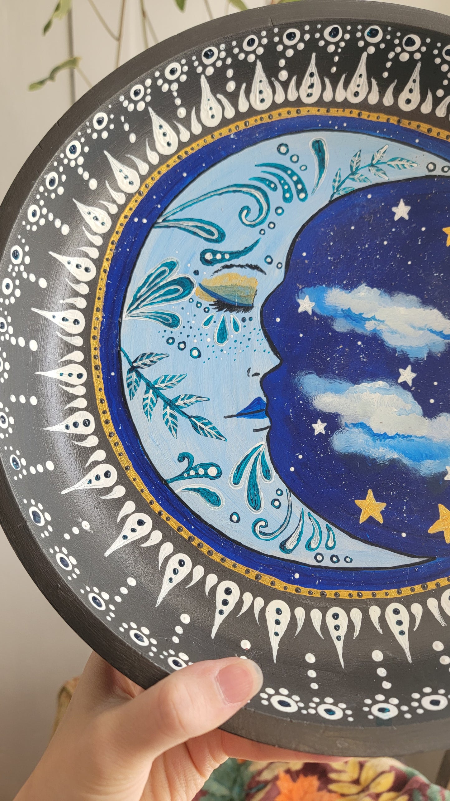Hand painted Acrylic on Wood Moon Altar Bowl