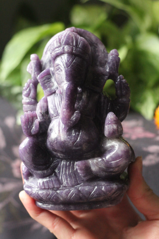 Lepidolite Hand Carved Ganesh Statue