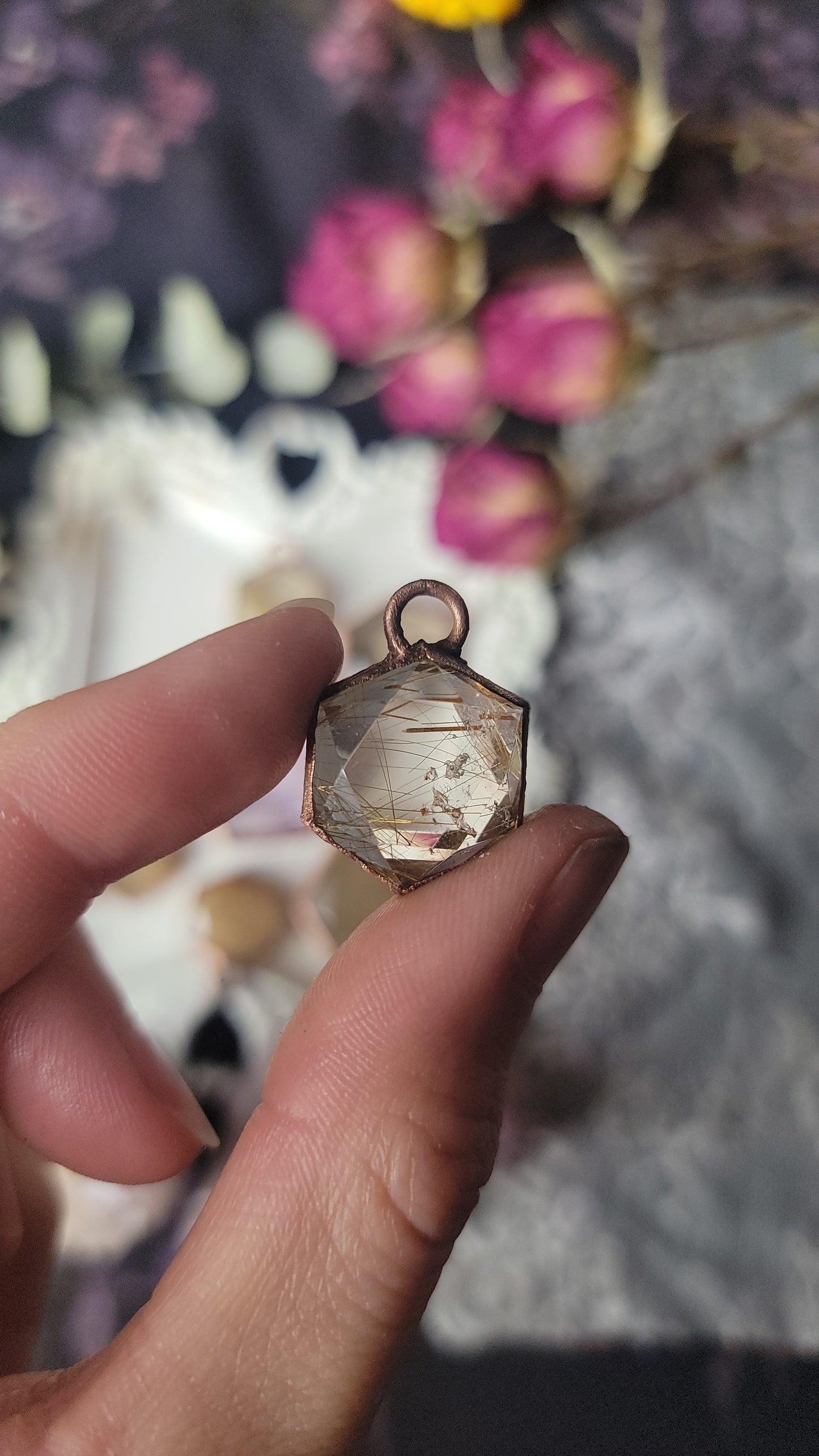 Crystal Hexagon Copper Necklace