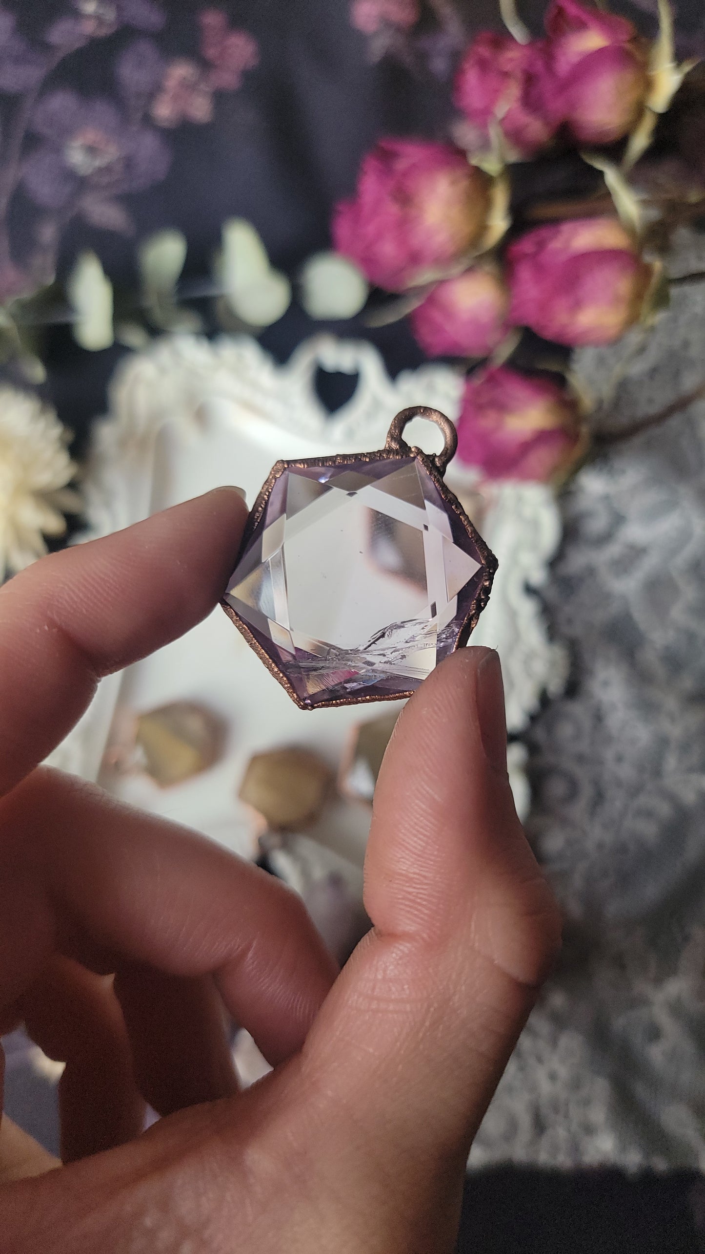 Crystal Hexagon Copper Necklace