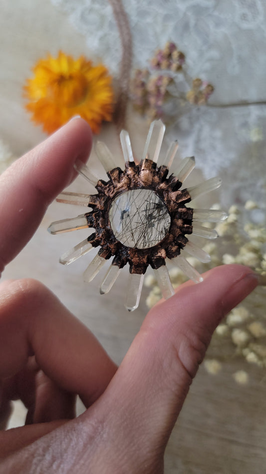 Tourmalinated Quartz Copper Sun Necklace