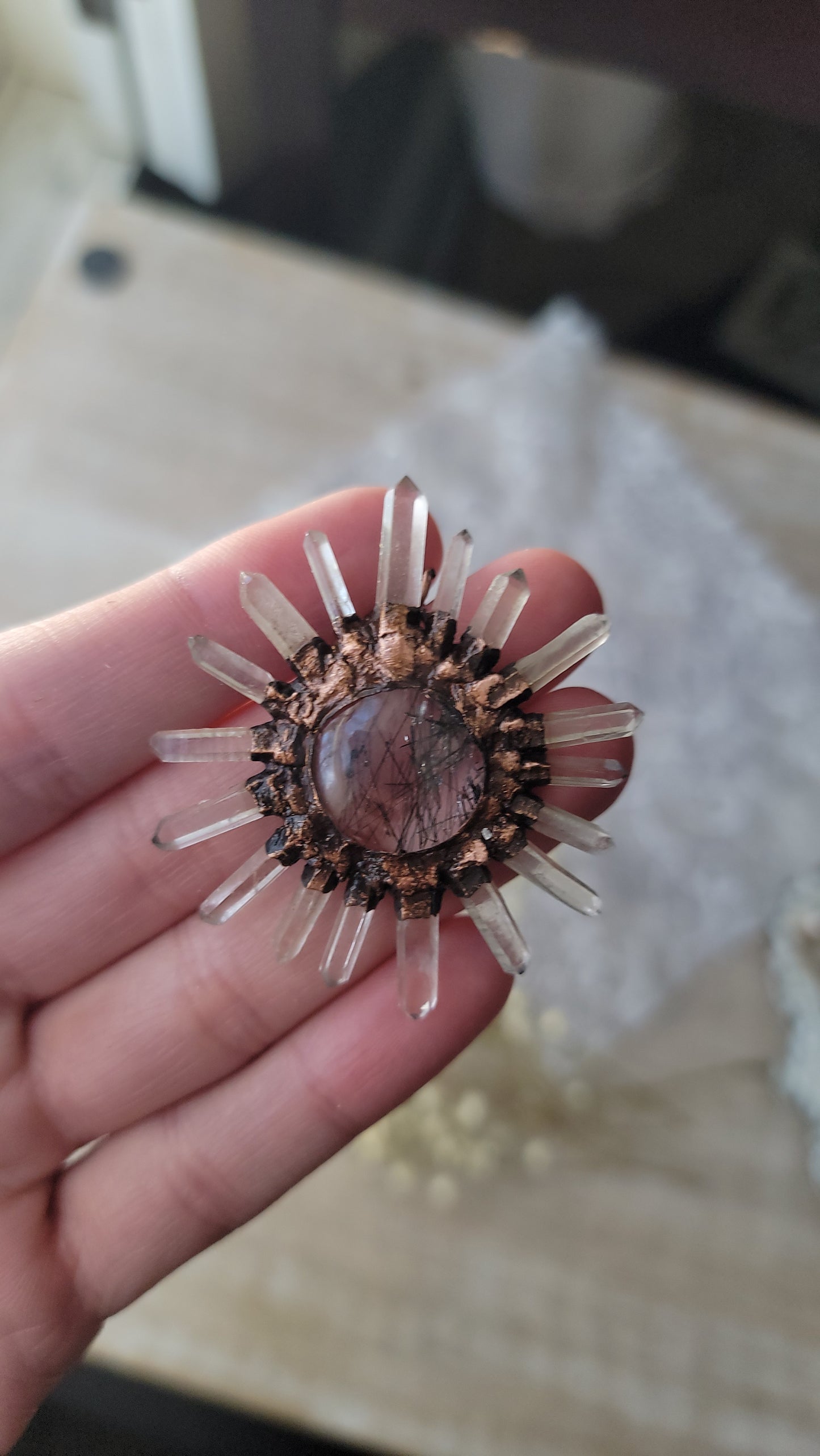 Tourmalinated Quartz Copper Sun Necklace