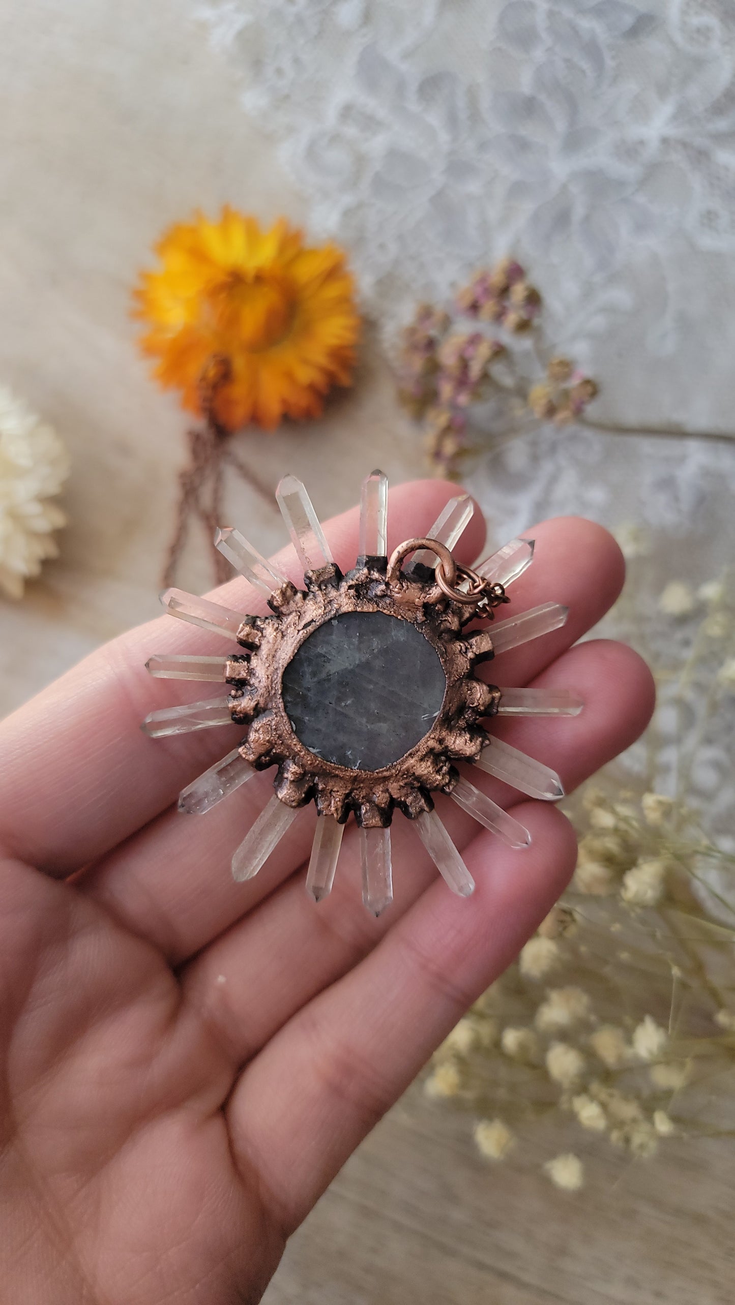 Labradorite Copper Sun Necklace
