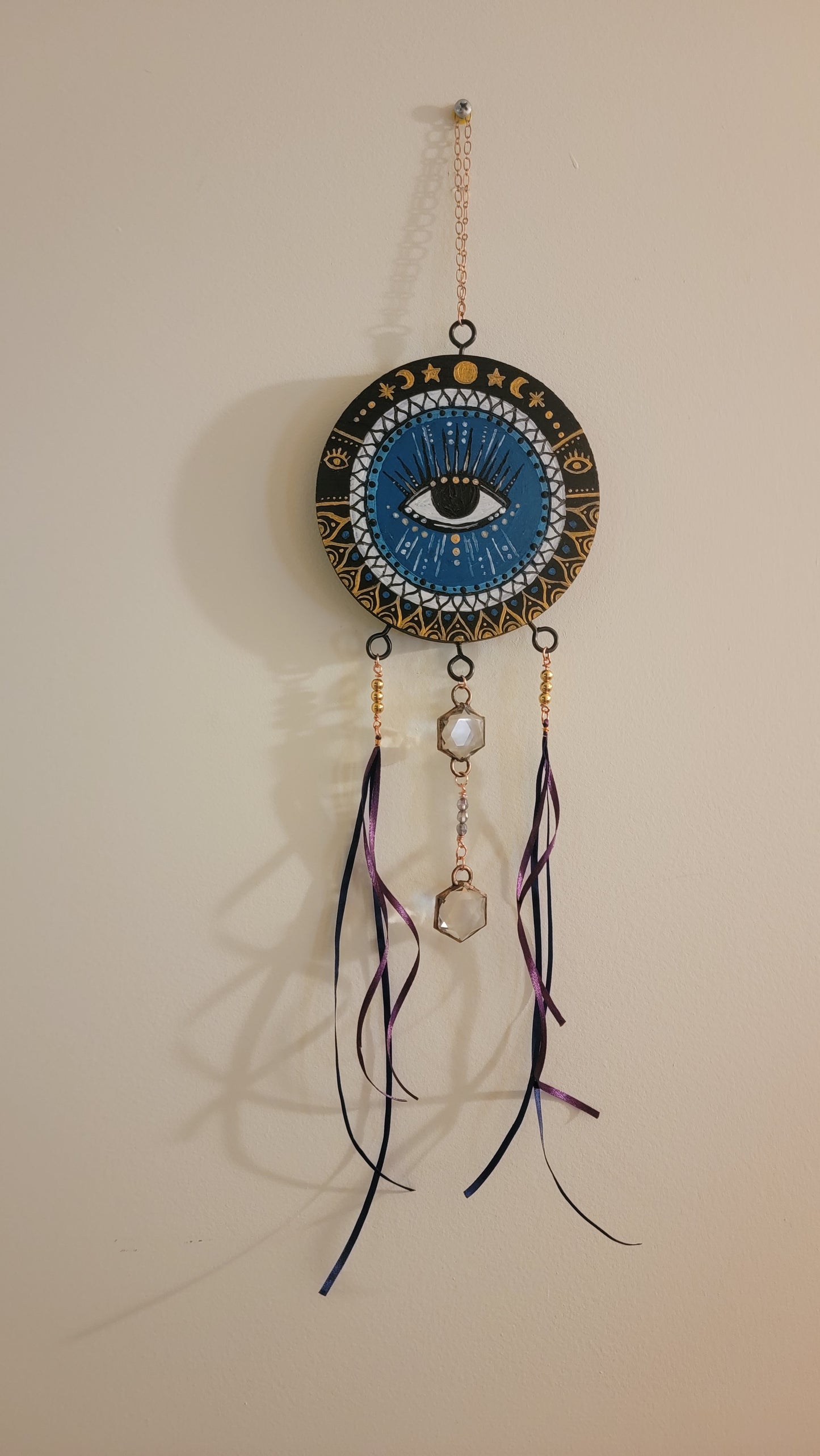 Hand Painted Eye with Crystal Hexagon Wall Hanging