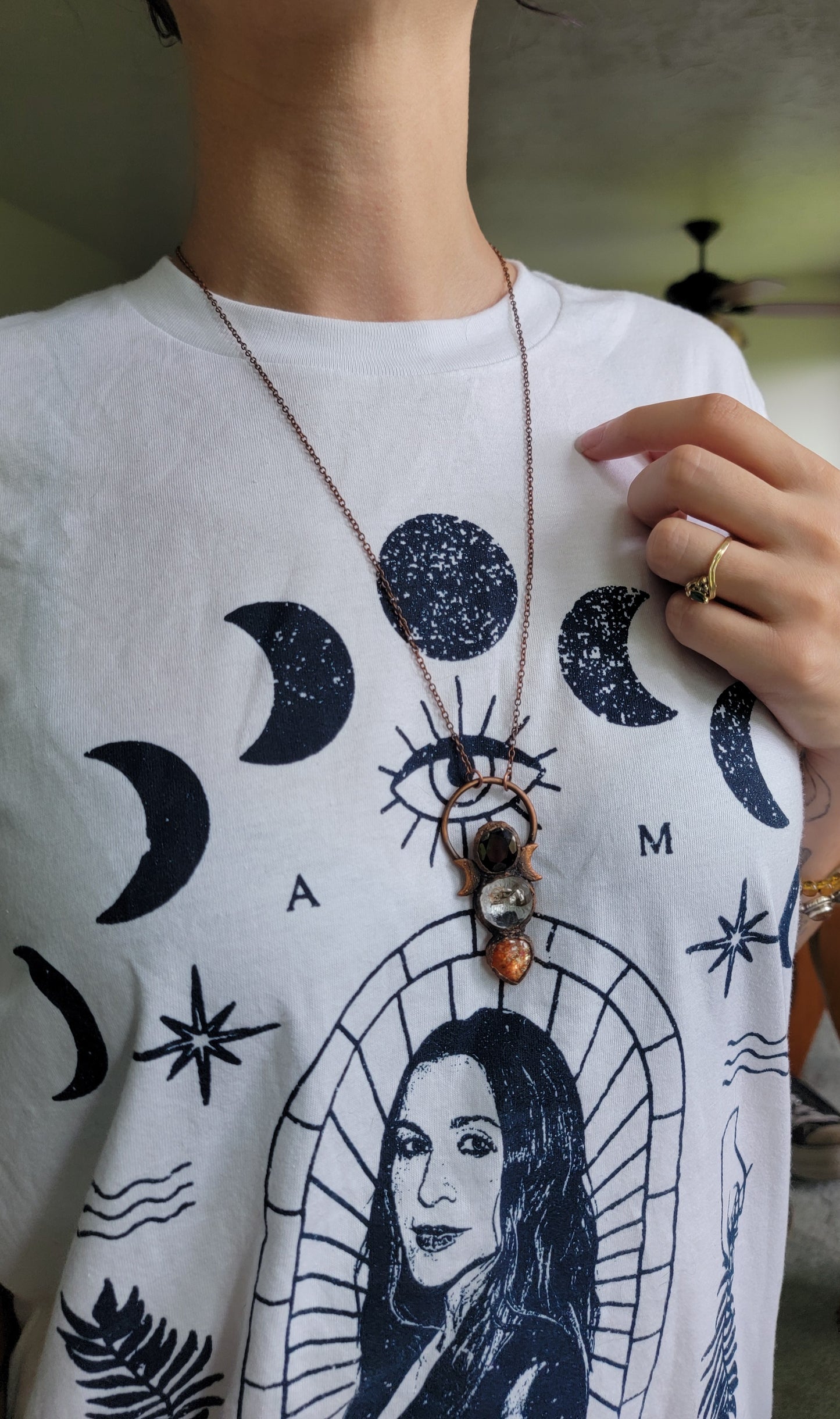 Manifestation Quartz with Sunstone and Garnet Copper Necklace