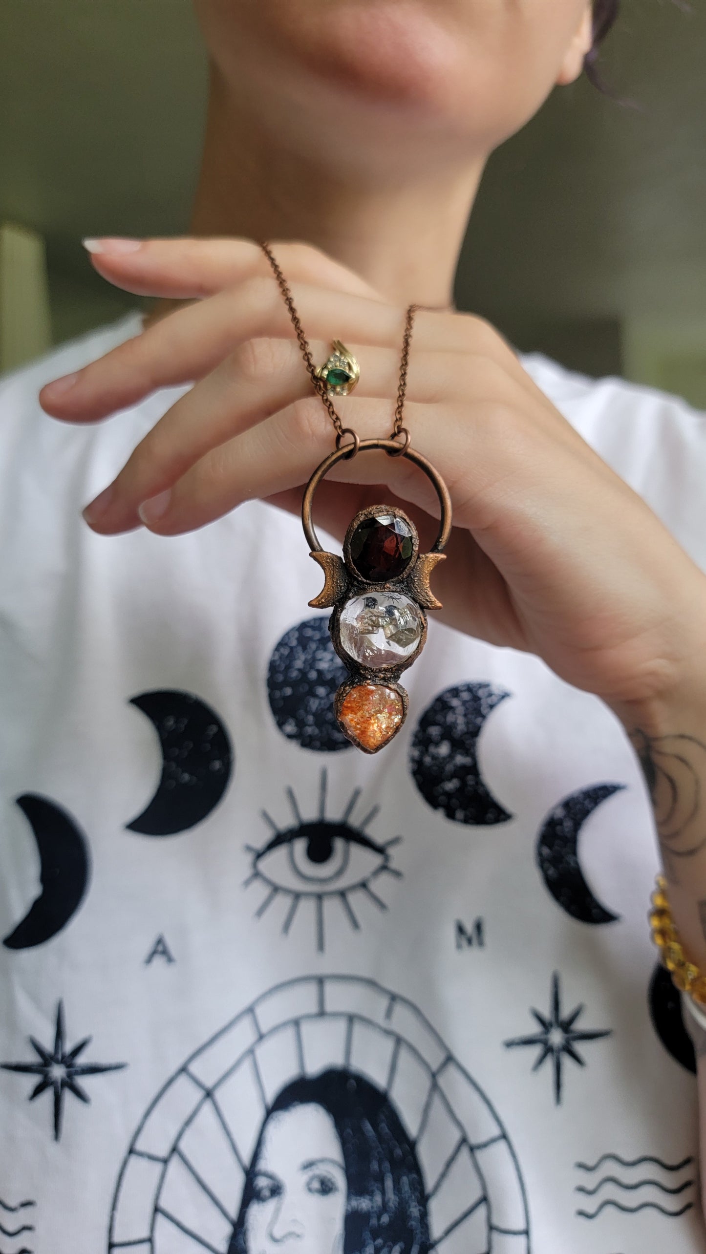 Manifestation Quartz with Sunstone and Garnet Copper Necklace