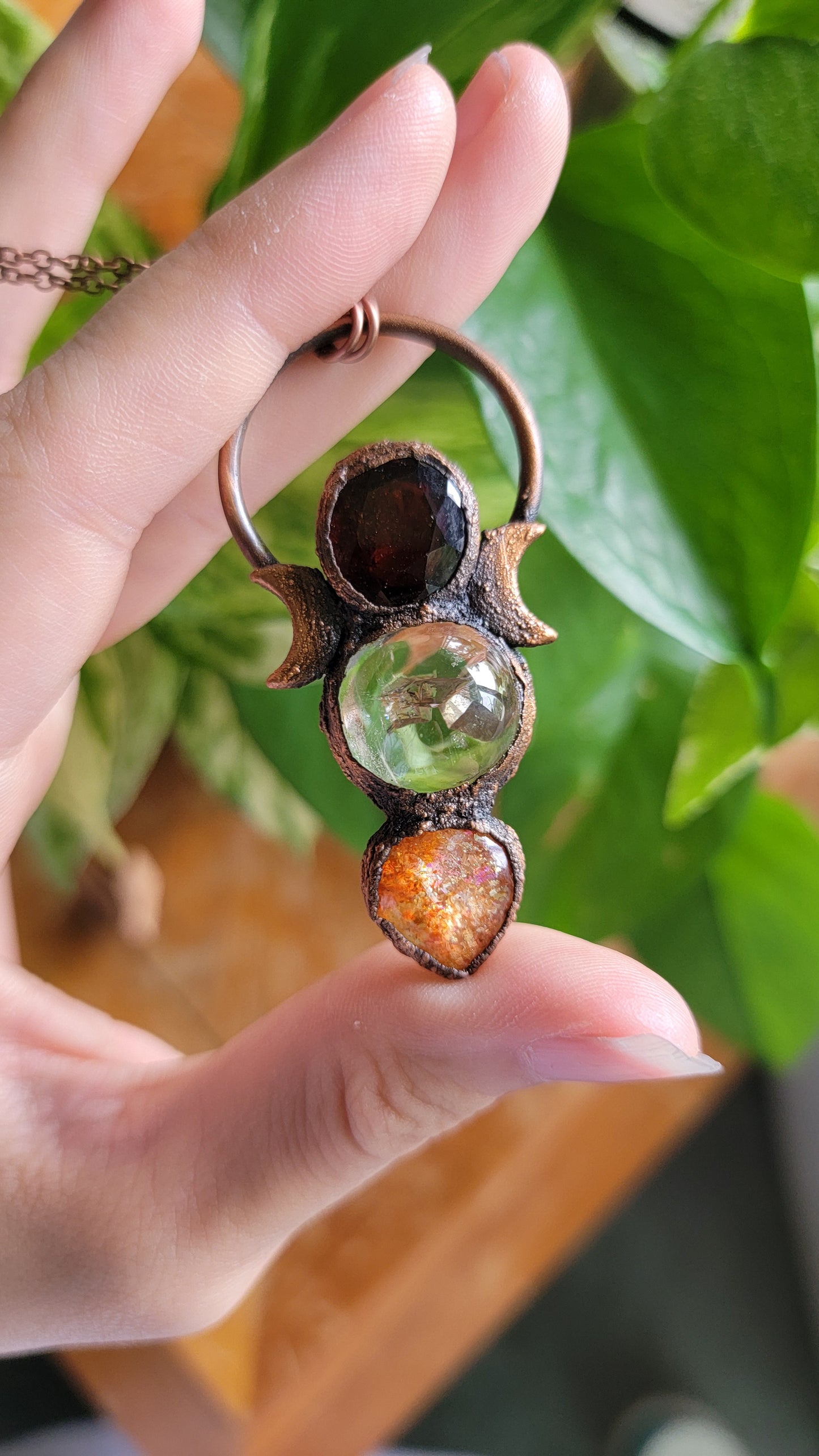 Manifestation Quartz with Sunstone and Garnet Copper Necklace