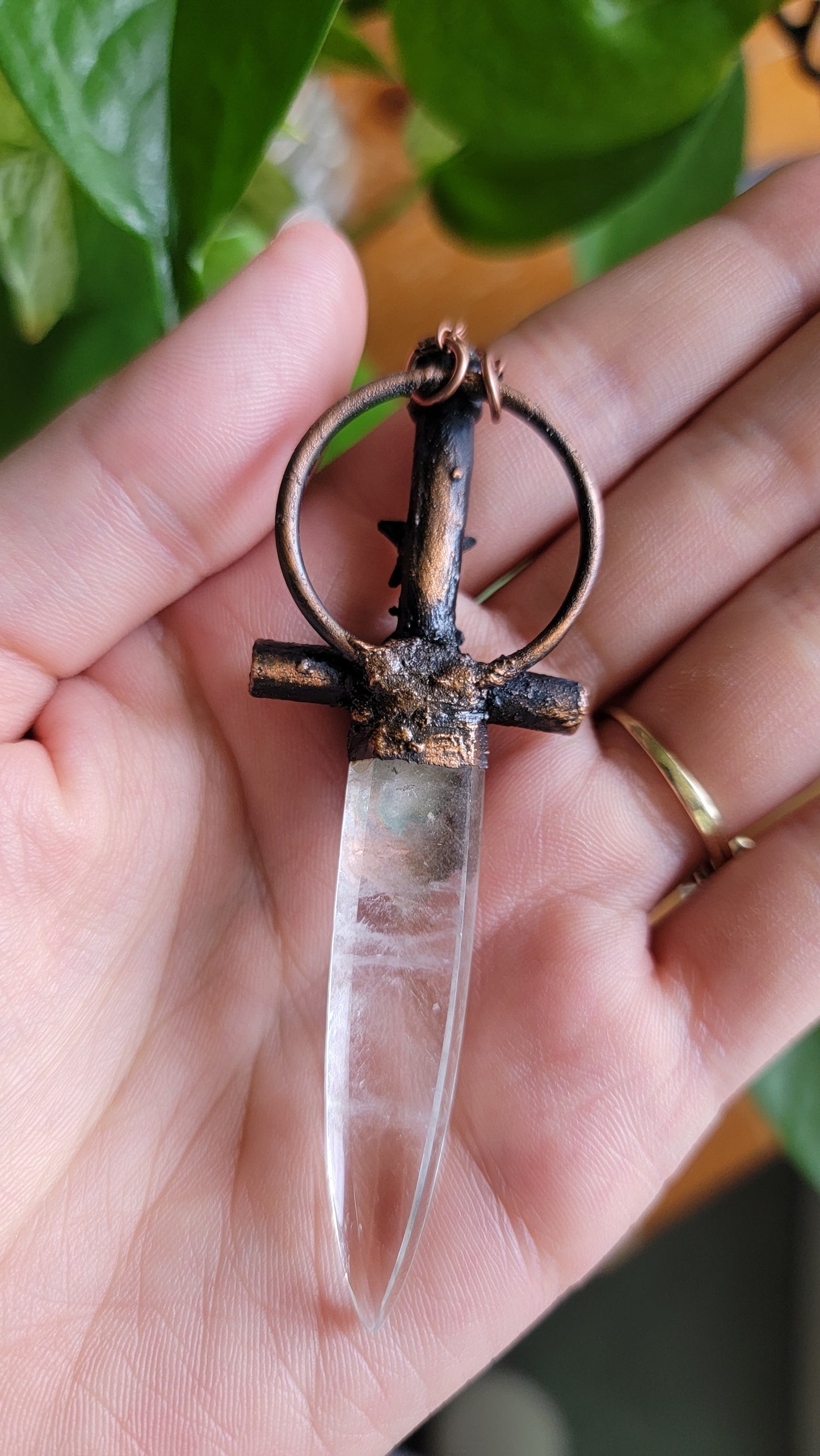 Celestial Warrior Copper Pendant: Quartz with Moonstone and Labradorite