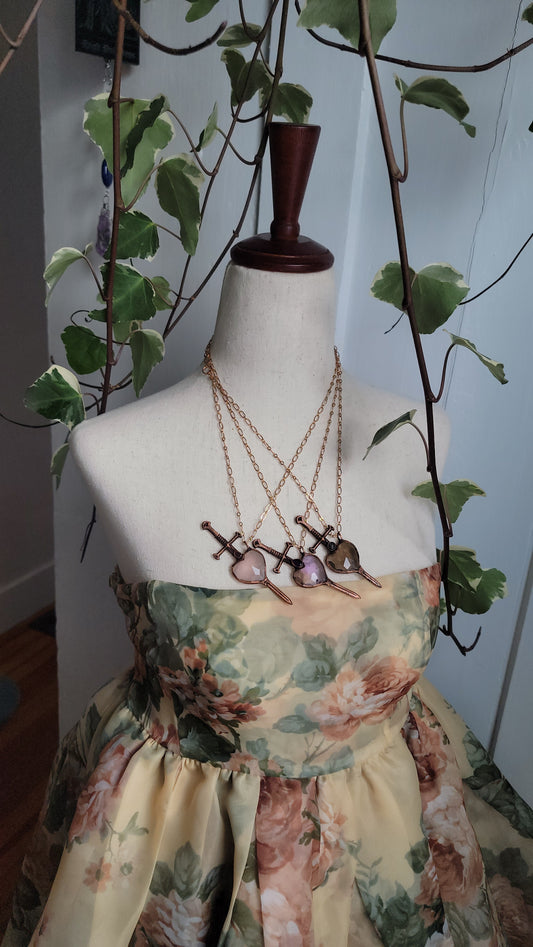 Venus Grunge: Sword Suit Faceted Heart Copper Necklace