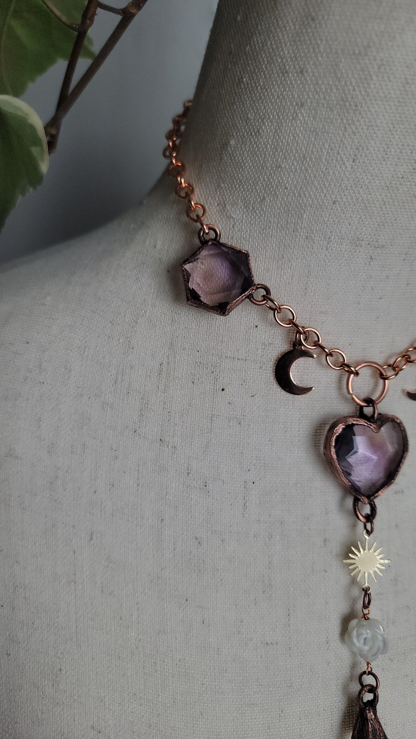 Custom order for Cosmosconnector: Venus Grunge: Ametrine Faceted Heart Chunky Copper Necklace with Rutilated Quartz