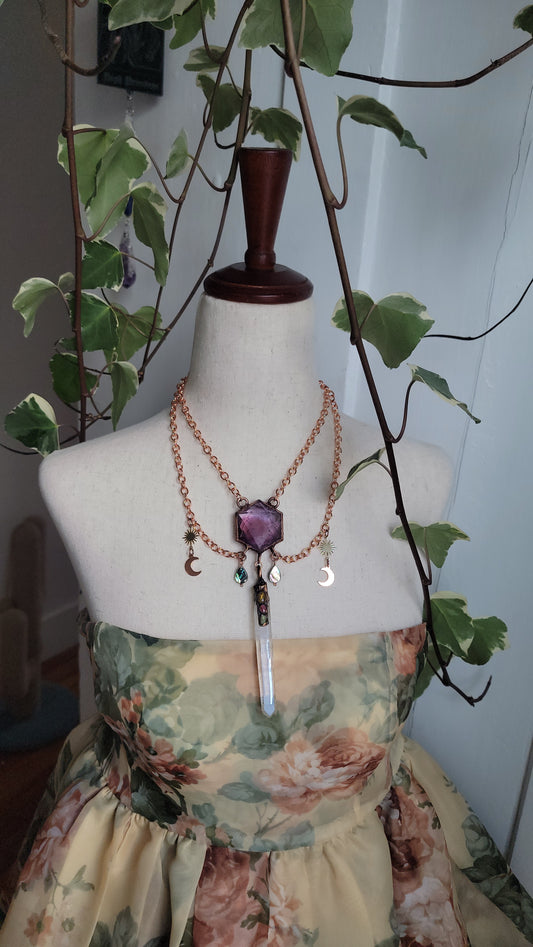 Venus Grunge: Ametrine Hexagon Copper Necklace with Colombian Quartz and Tourmaline.