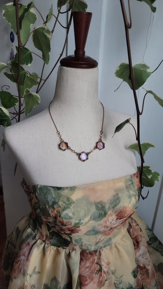 Venus Grunge: Triple Ametrine Hexagon Necklace with Herkimers No2