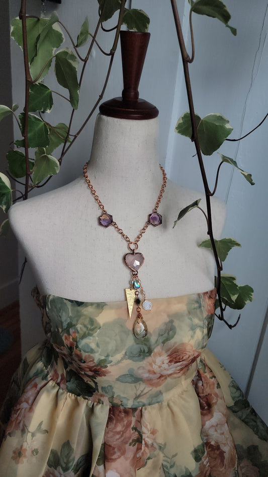 Venus Grunge: Rose Quartz Chunky Copper Necklace with Rutile and Ametrine