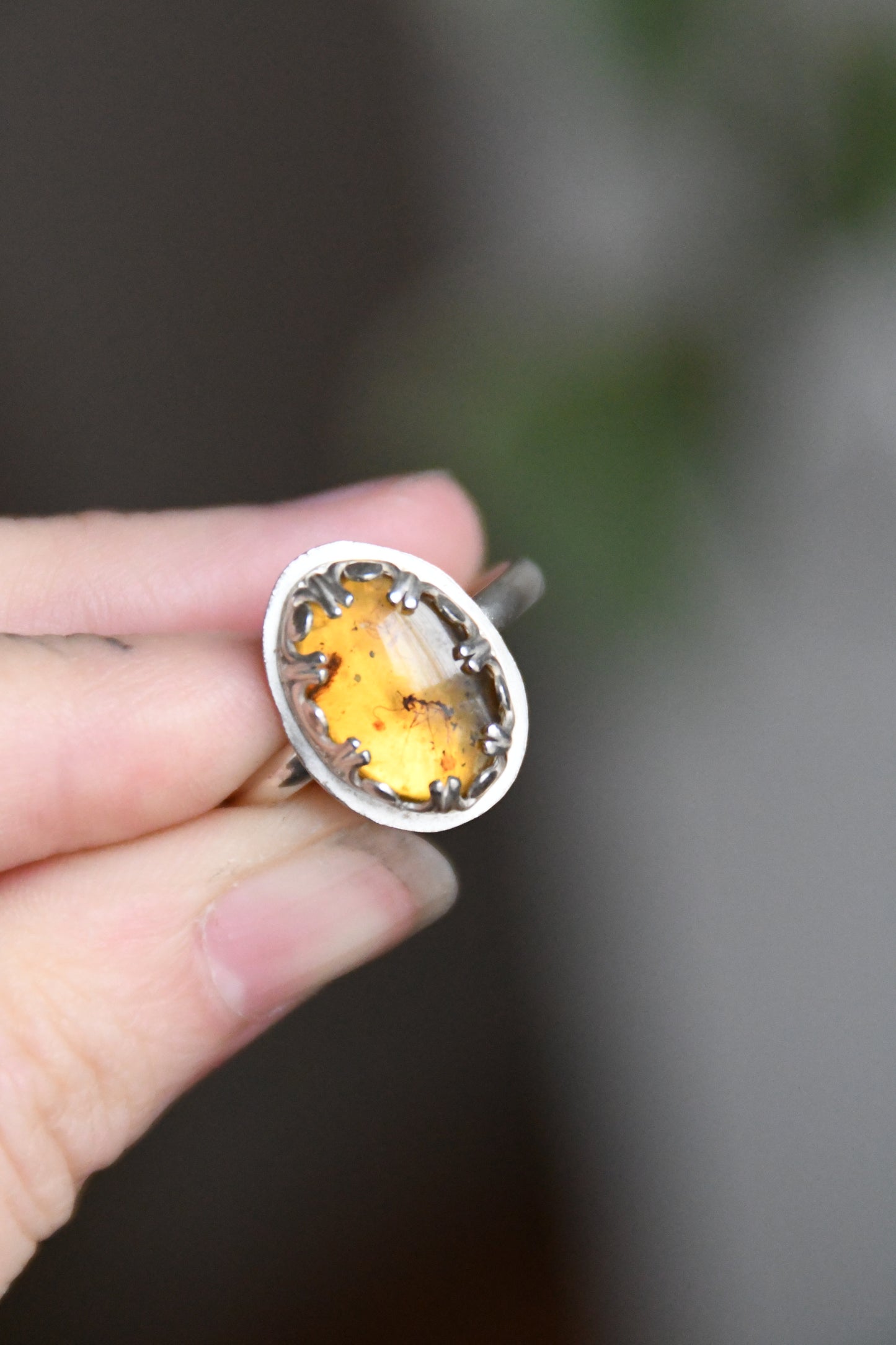 Real Insect in Amber Sterling Silver Ring Size 11