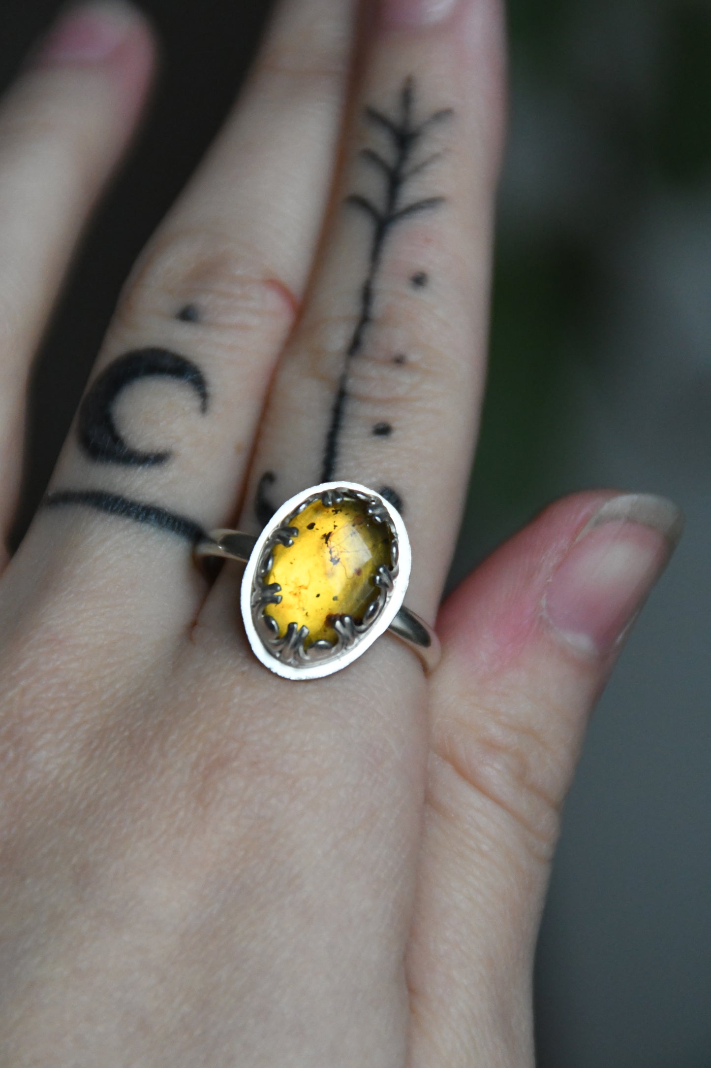 Real Insect in Amber Sterling Silver Ring Size 11