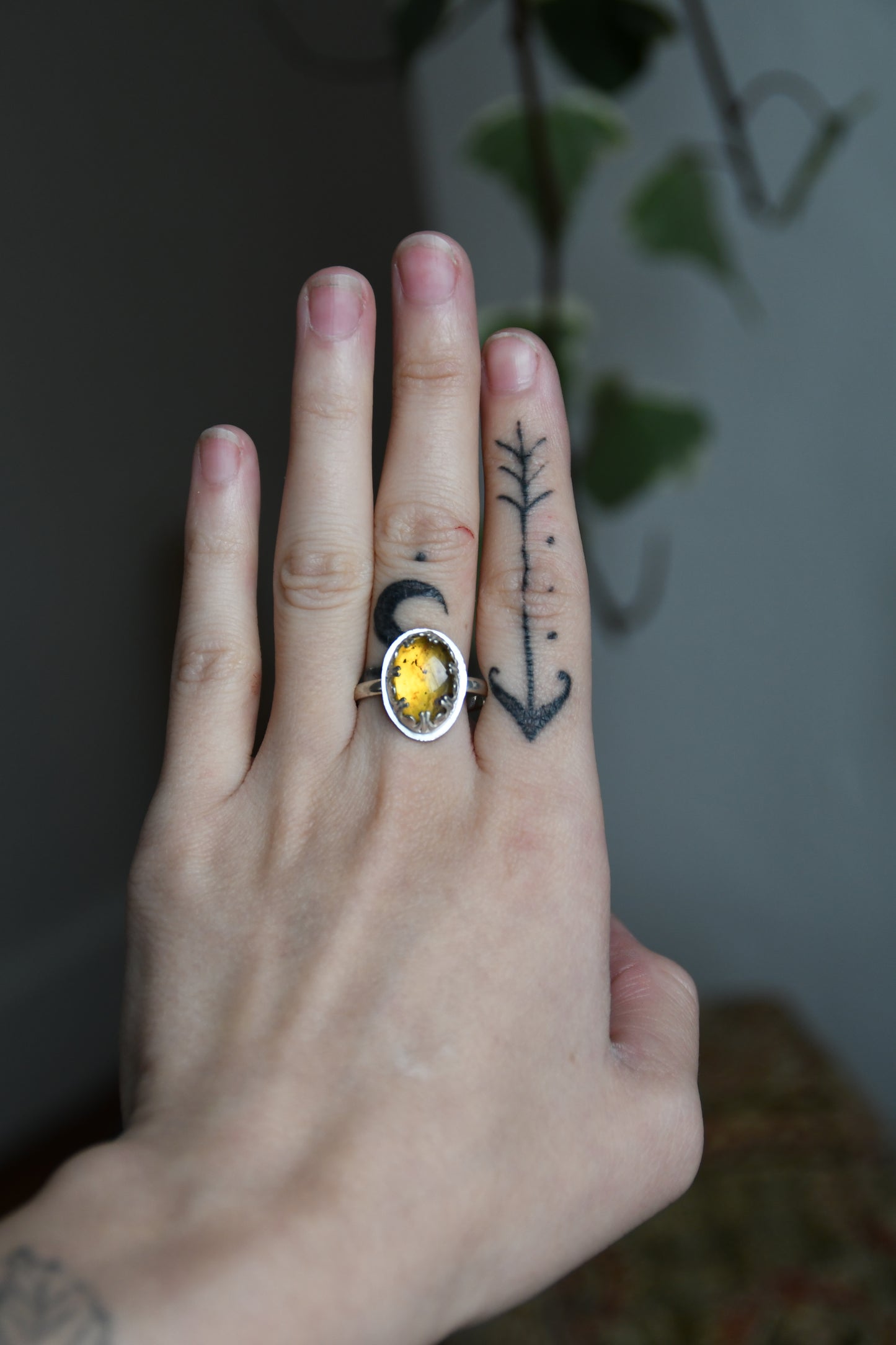 Real Insect in Amber Sterling Silver Ring Size 11