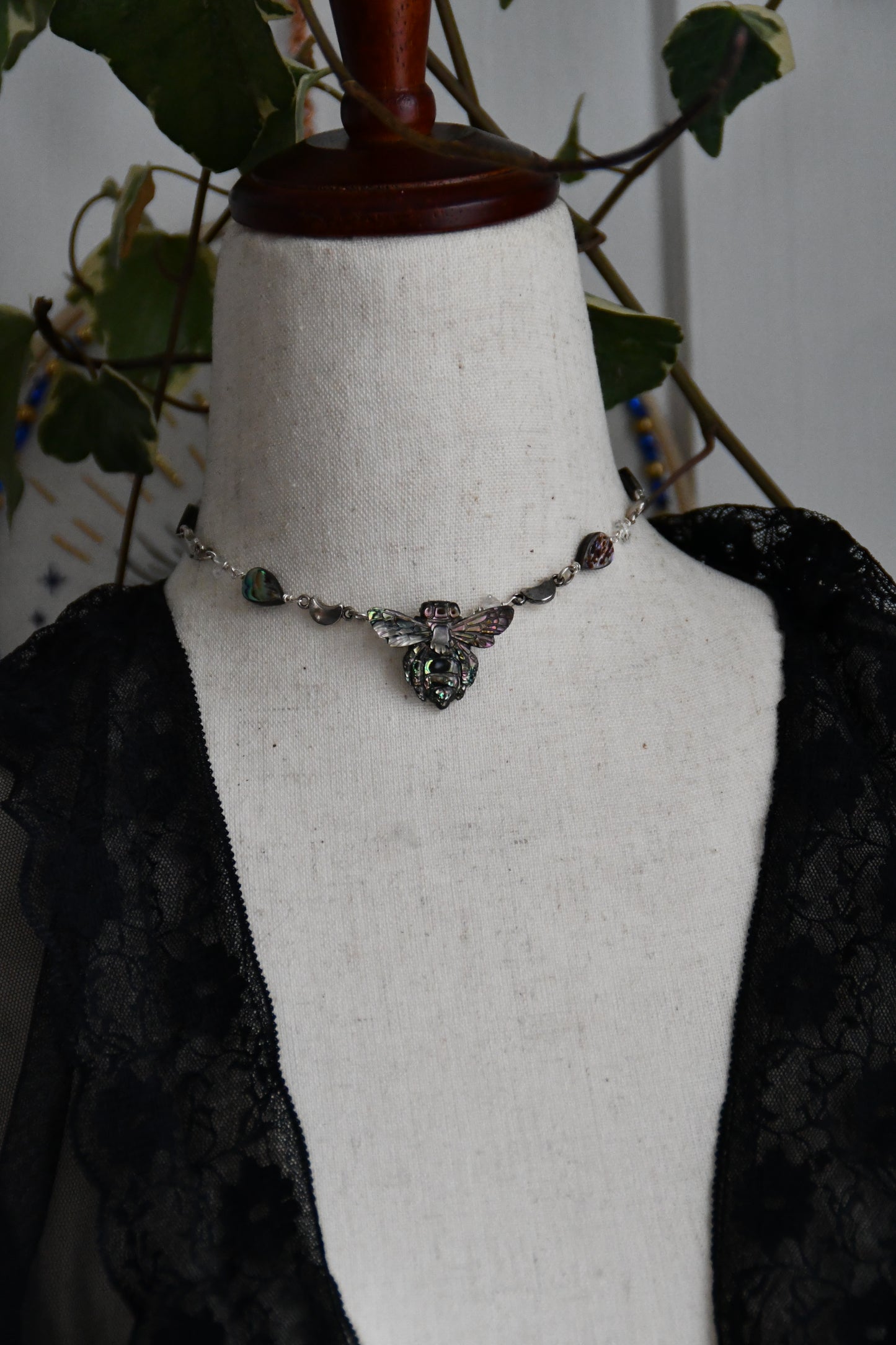 Abalone Bee Mixed Media Choker