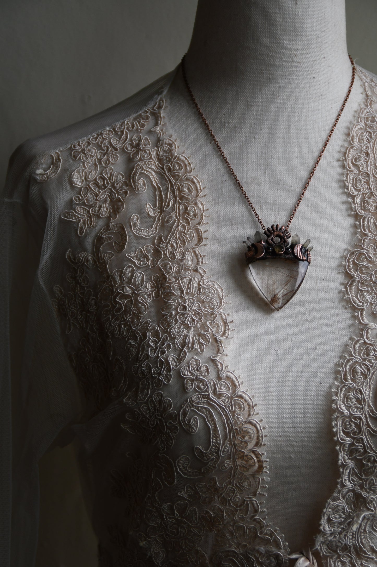 Relics: The Insight Seeker, Rutilated Quartz with Citrine and Garnet Copper Pendant