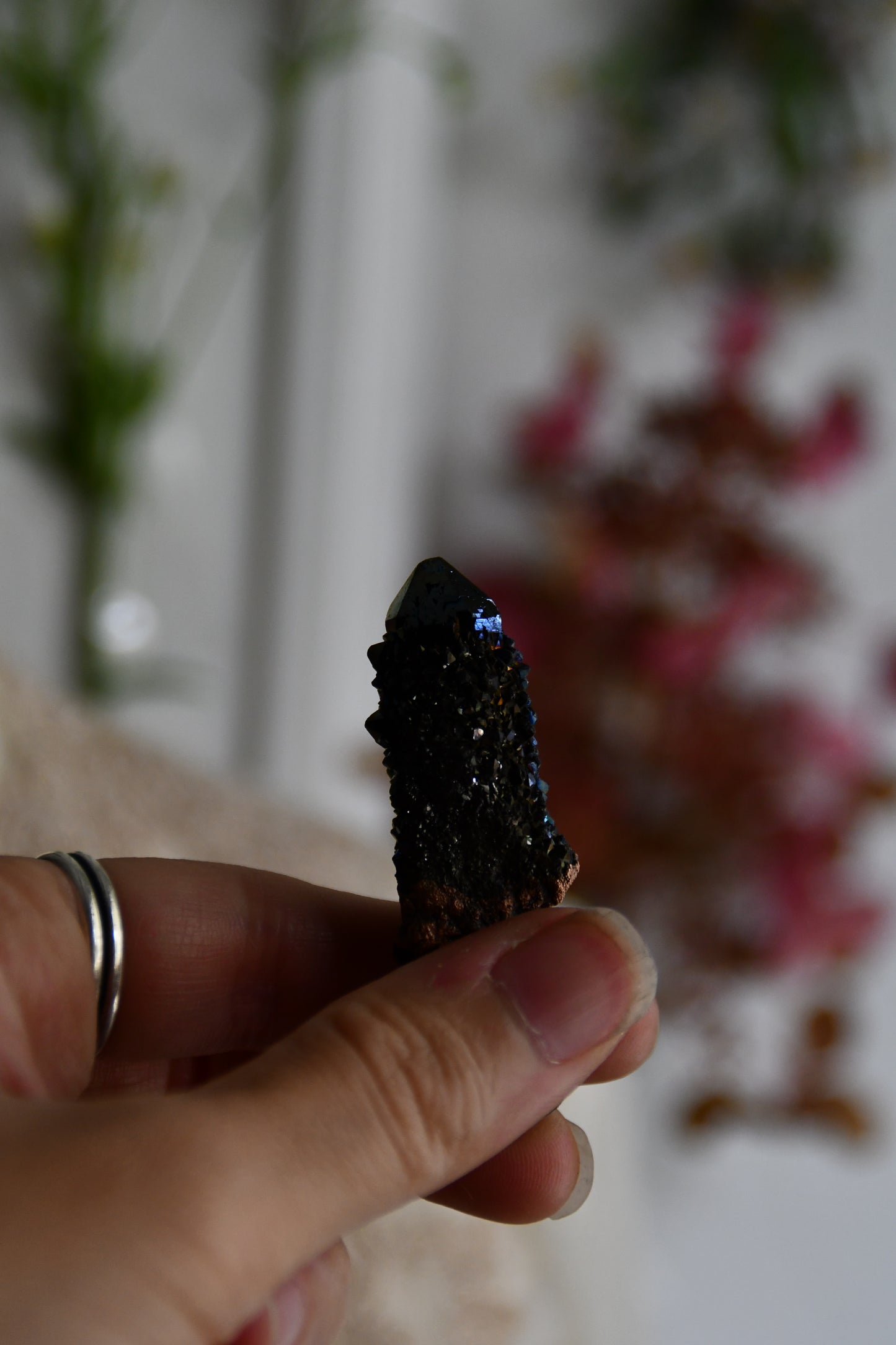 Ritual: Black Knight Aura Spirit Quartz with Garnet and Pentacle Copper Necklace