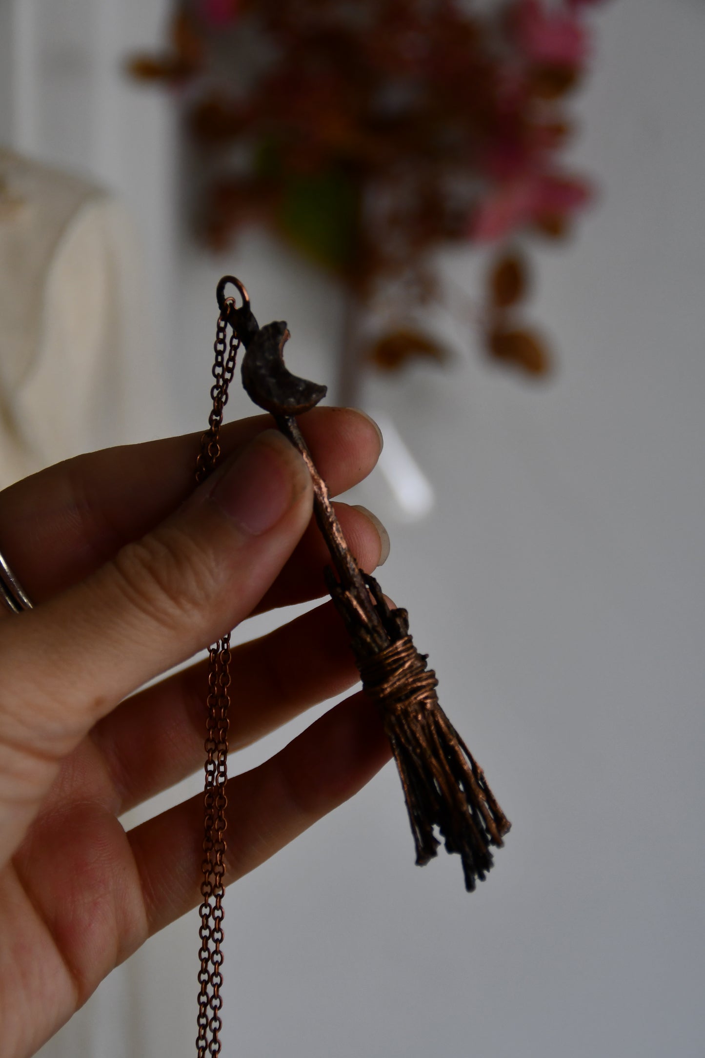 Ritual: Twig Broomstick with Druzy Moon Copper Pendant